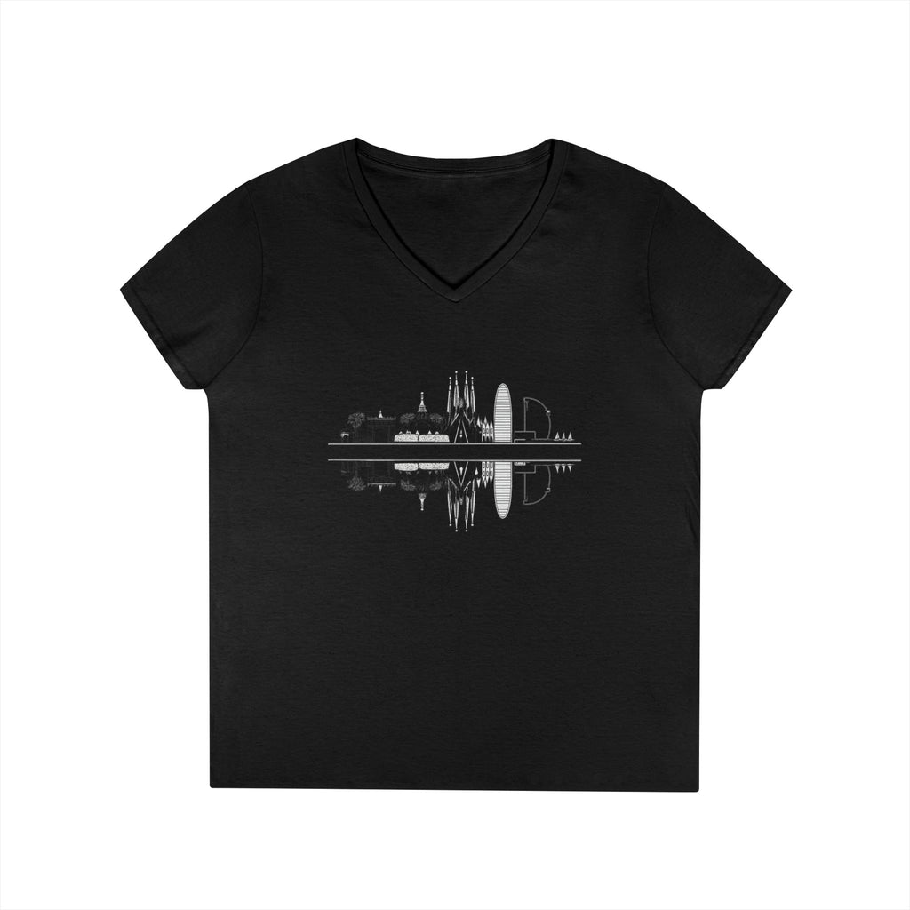 Barcelona Skyline Ladies V-Neck T-Shirt