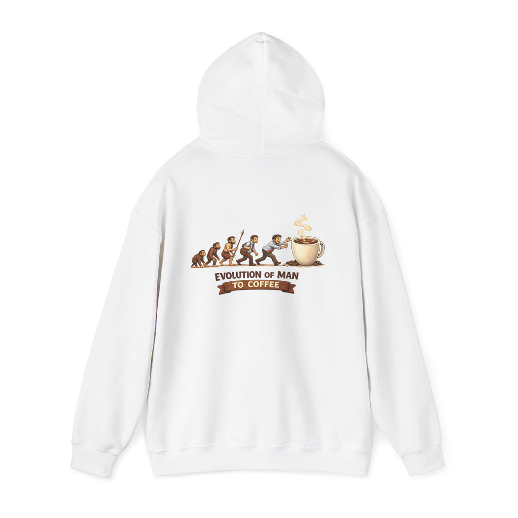 Hoodie — "Evolution of Man to Coffee" Graphic Pullover