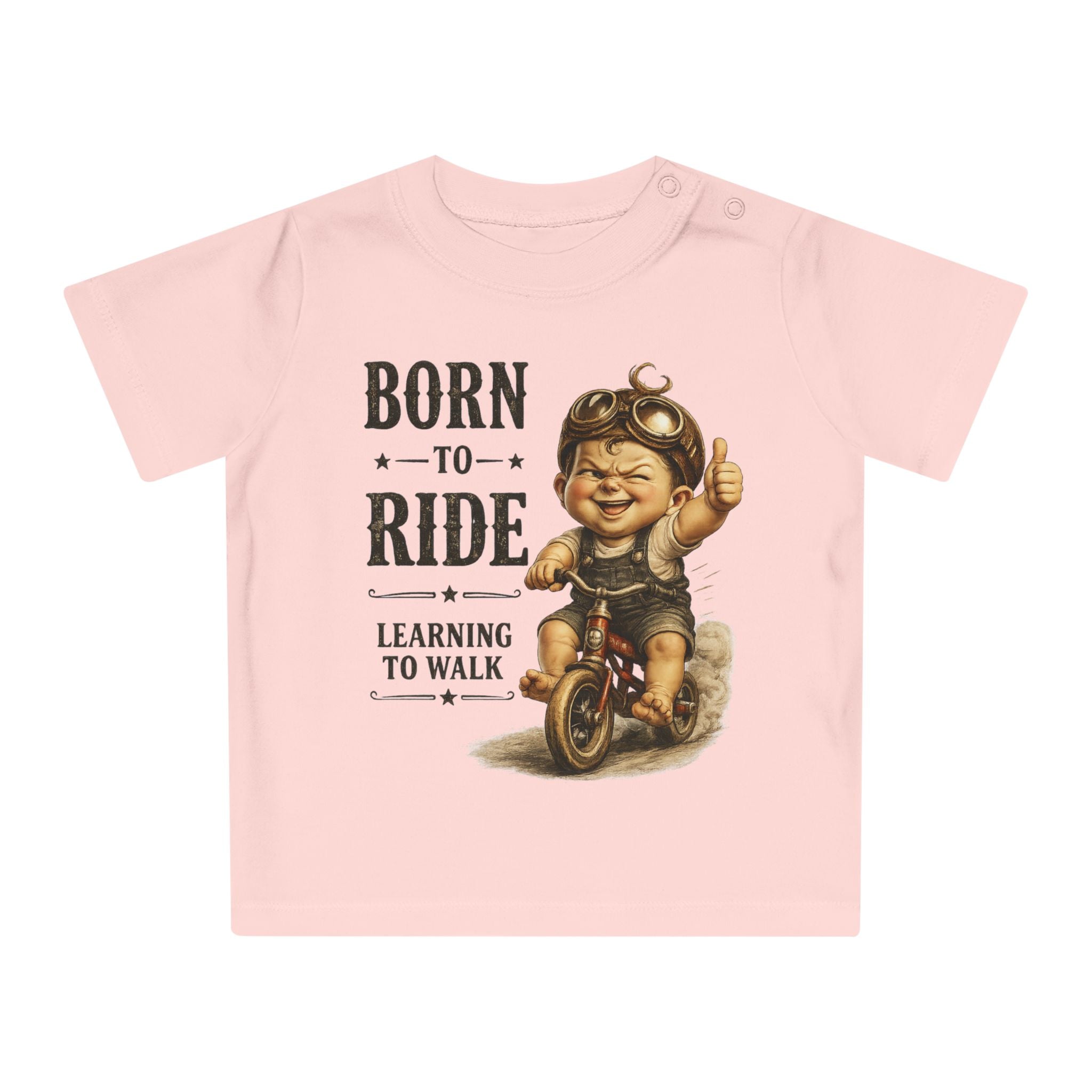 Born to Ride Baby T-Shirt — "Learning to Walk" Vintage Motorcycle Tee