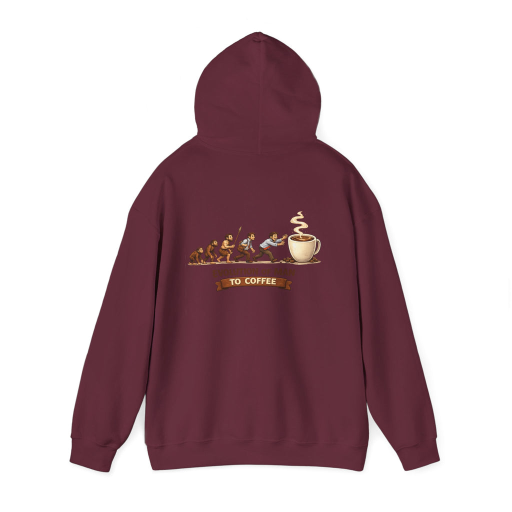Hoodie — "Evolution of Man to Coffee" Graphic Pullover