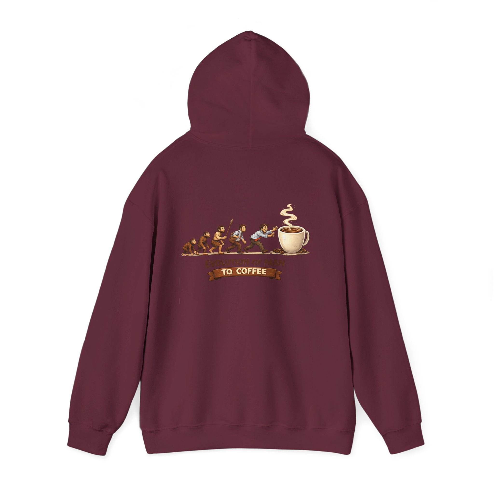 Hoodie — "Evolution of Man to Coffee" Graphic Pullover