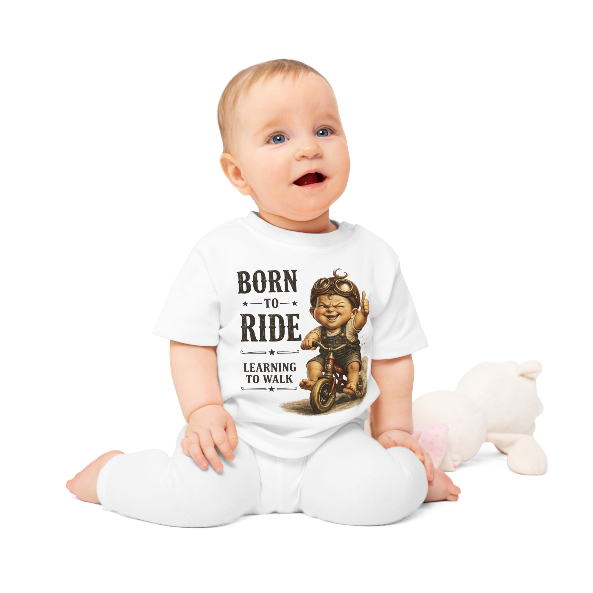Born to Ride Baby T-Shirt — "Learning to Walk" Vintage Motorcycle Tee