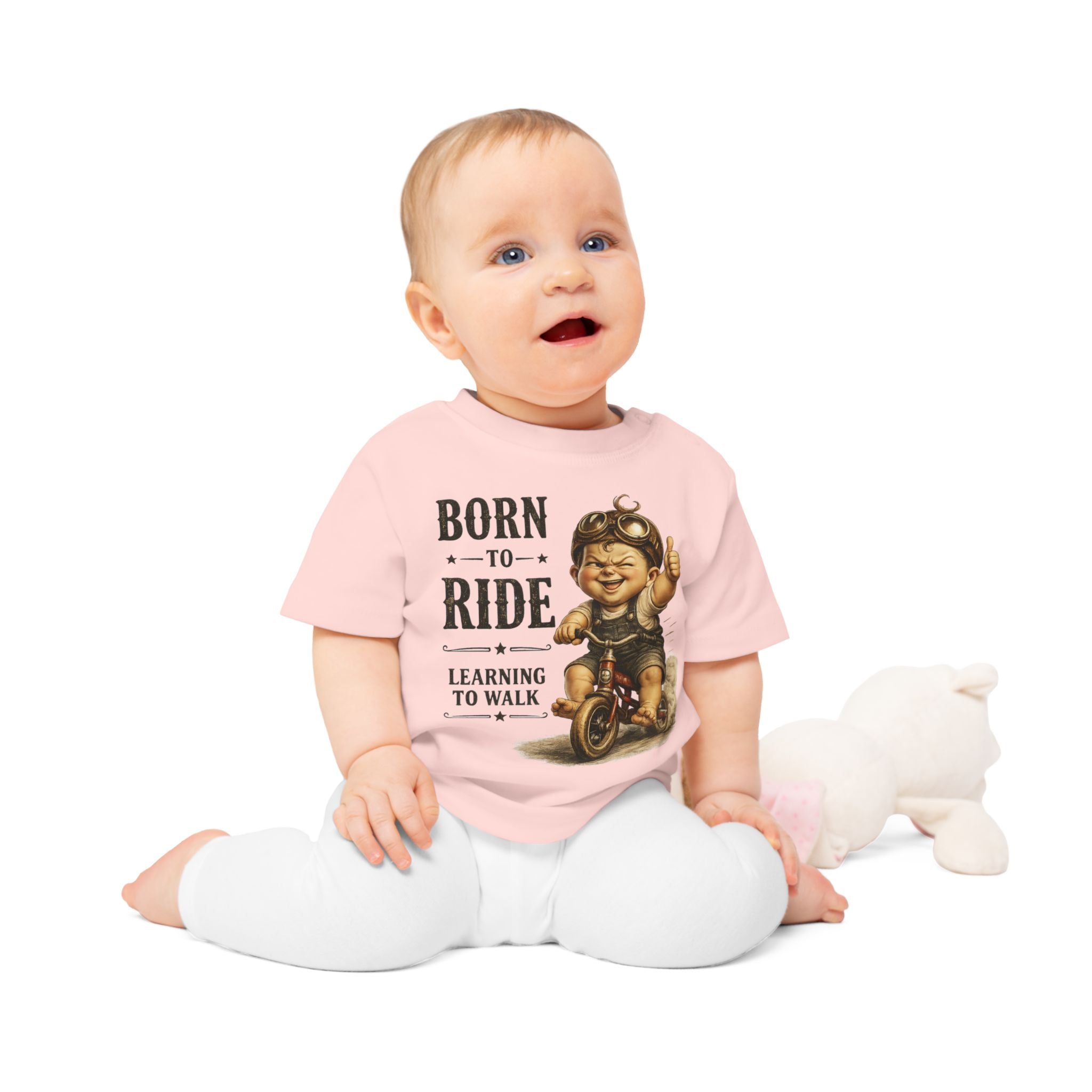 Born to Ride Baby T-Shirt — "Learning to Walk" Vintage Motorcycle Tee