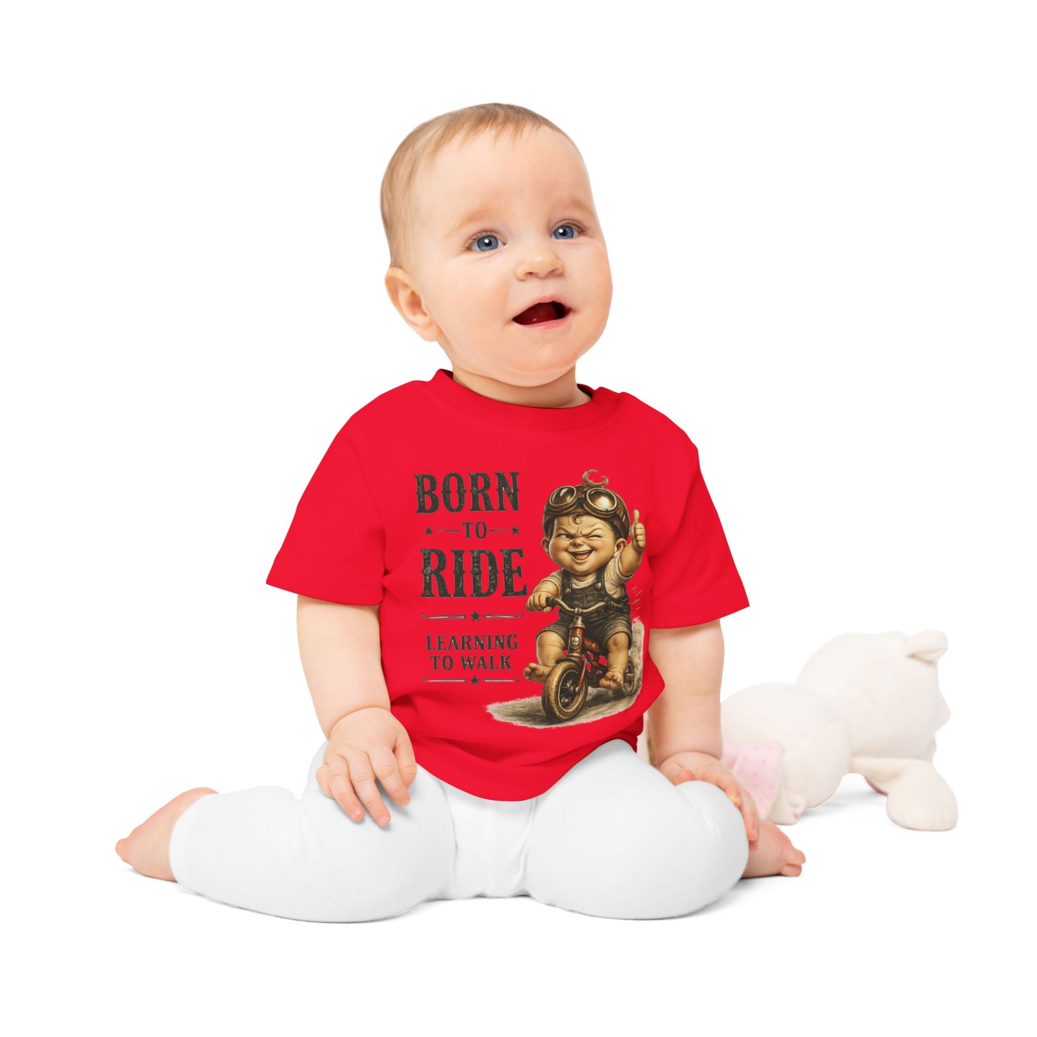 Born to Ride Baby T-Shirt — "Learning to Walk" Vintage Motorcycle Tee