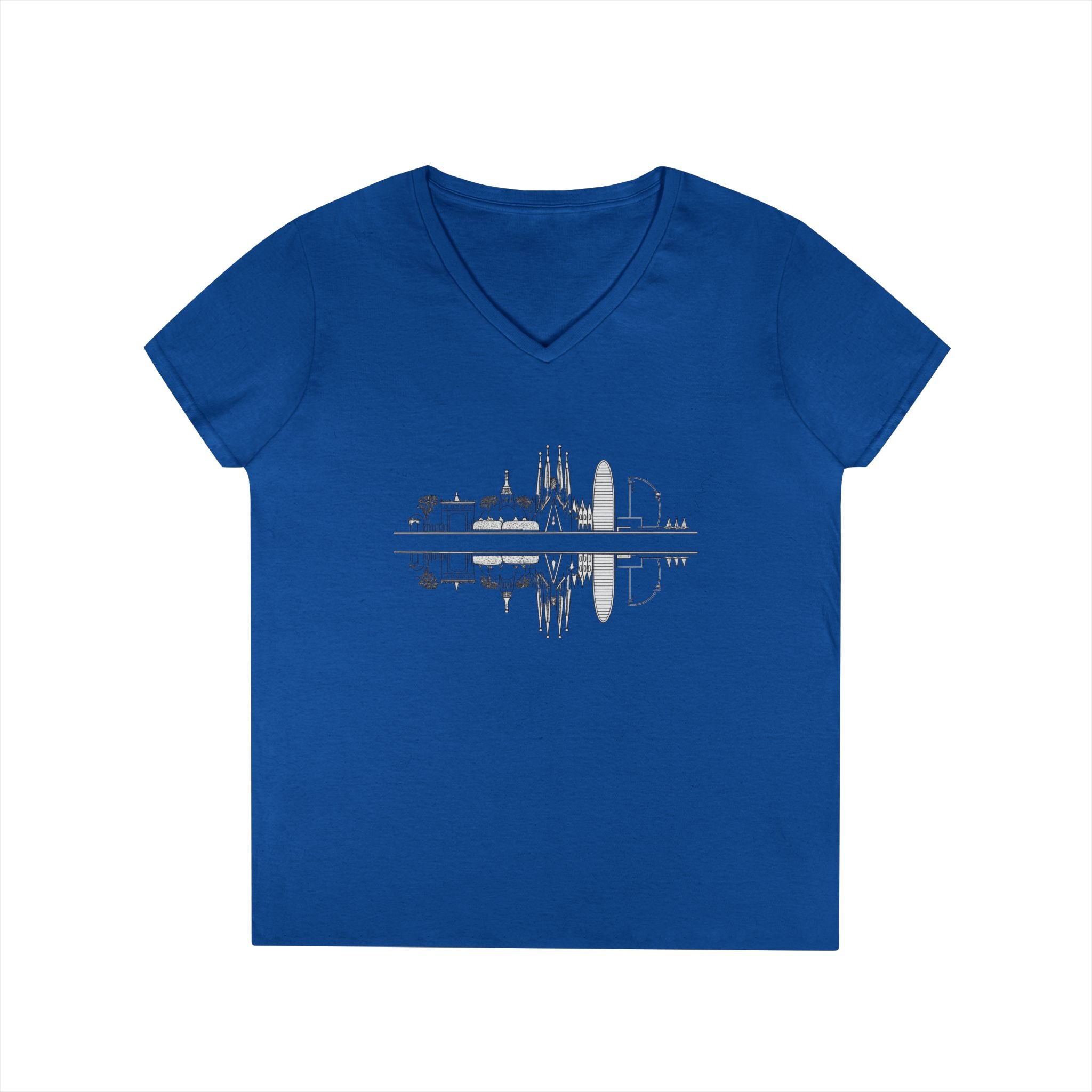 Barcelona Skyline Ladies V-Neck T-Shirt