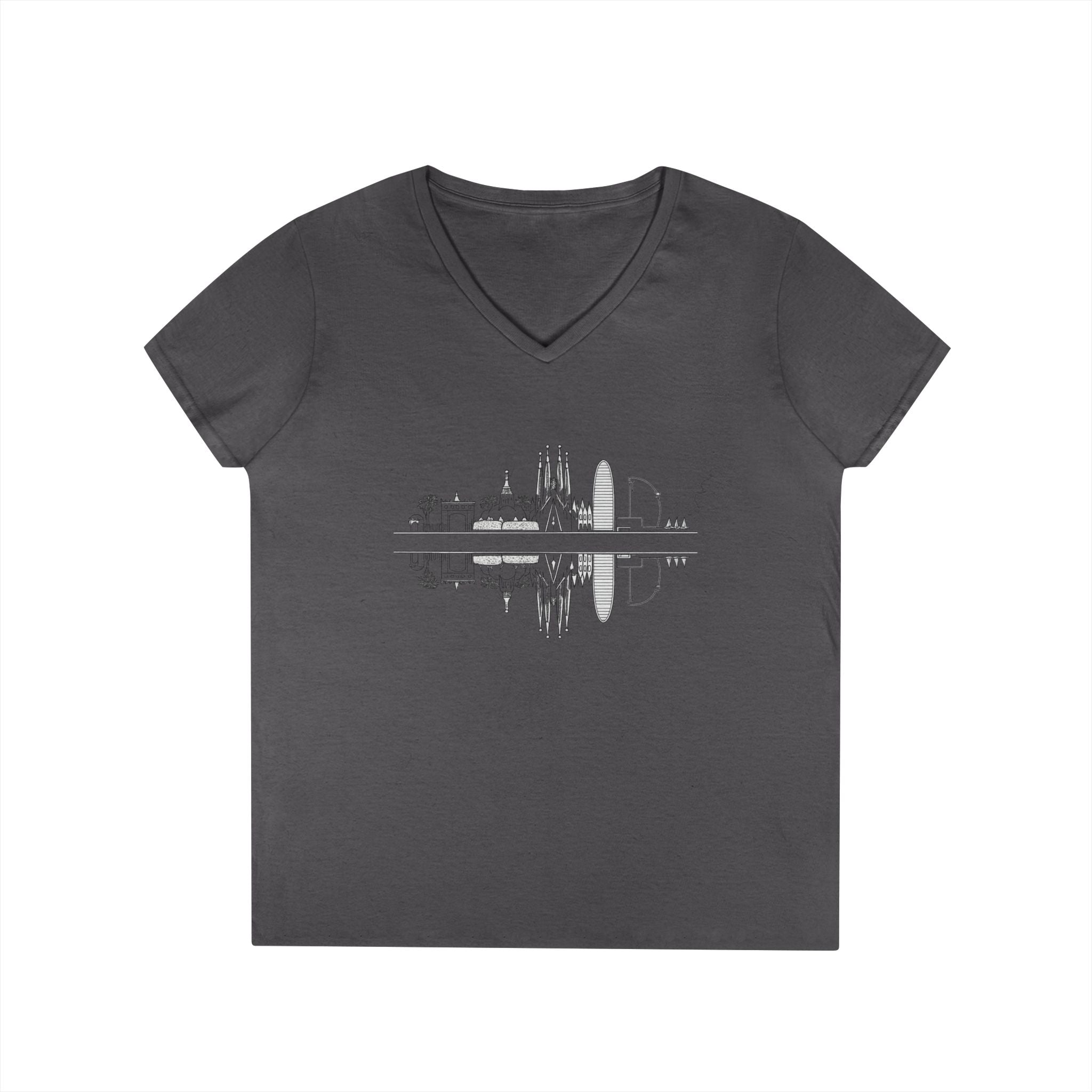 Barcelona Skyline Ladies V-Neck T-Shirt