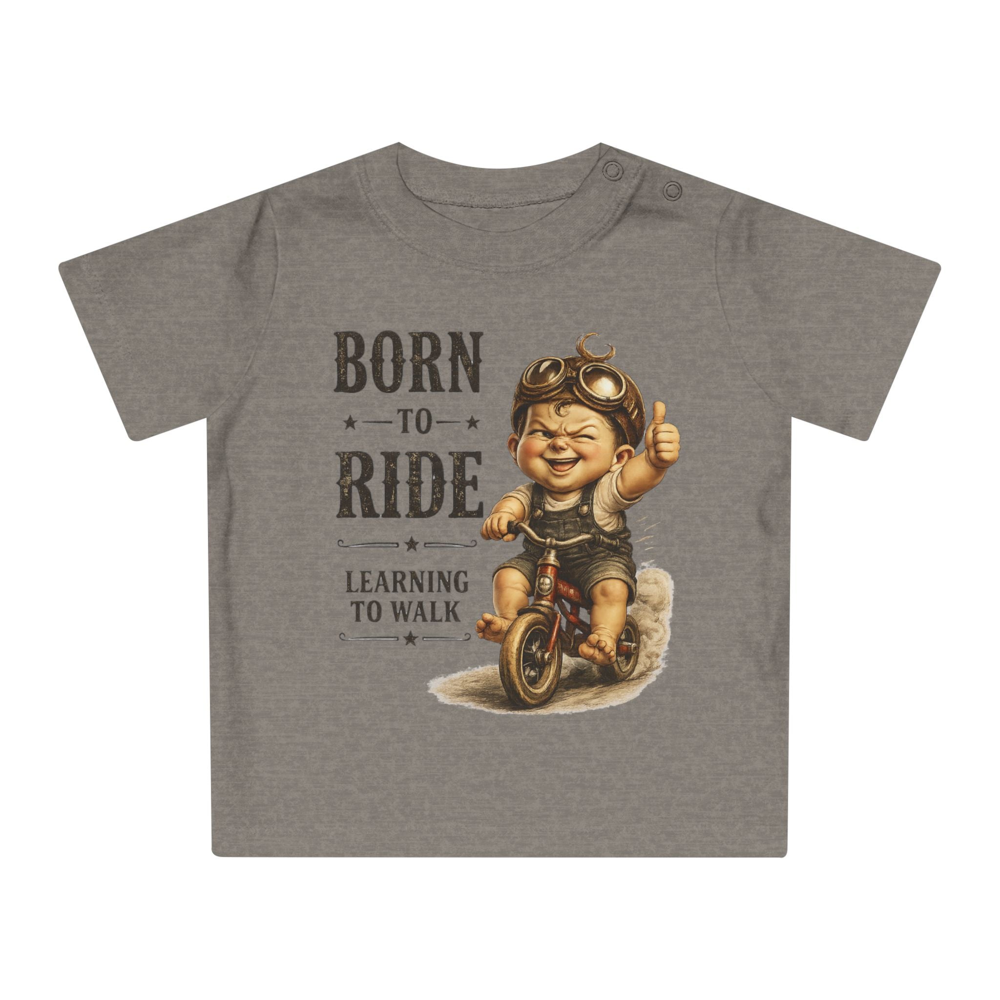 Born to Ride Baby T-Shirt — "Learning to Walk" Vintage Motorcycle Tee