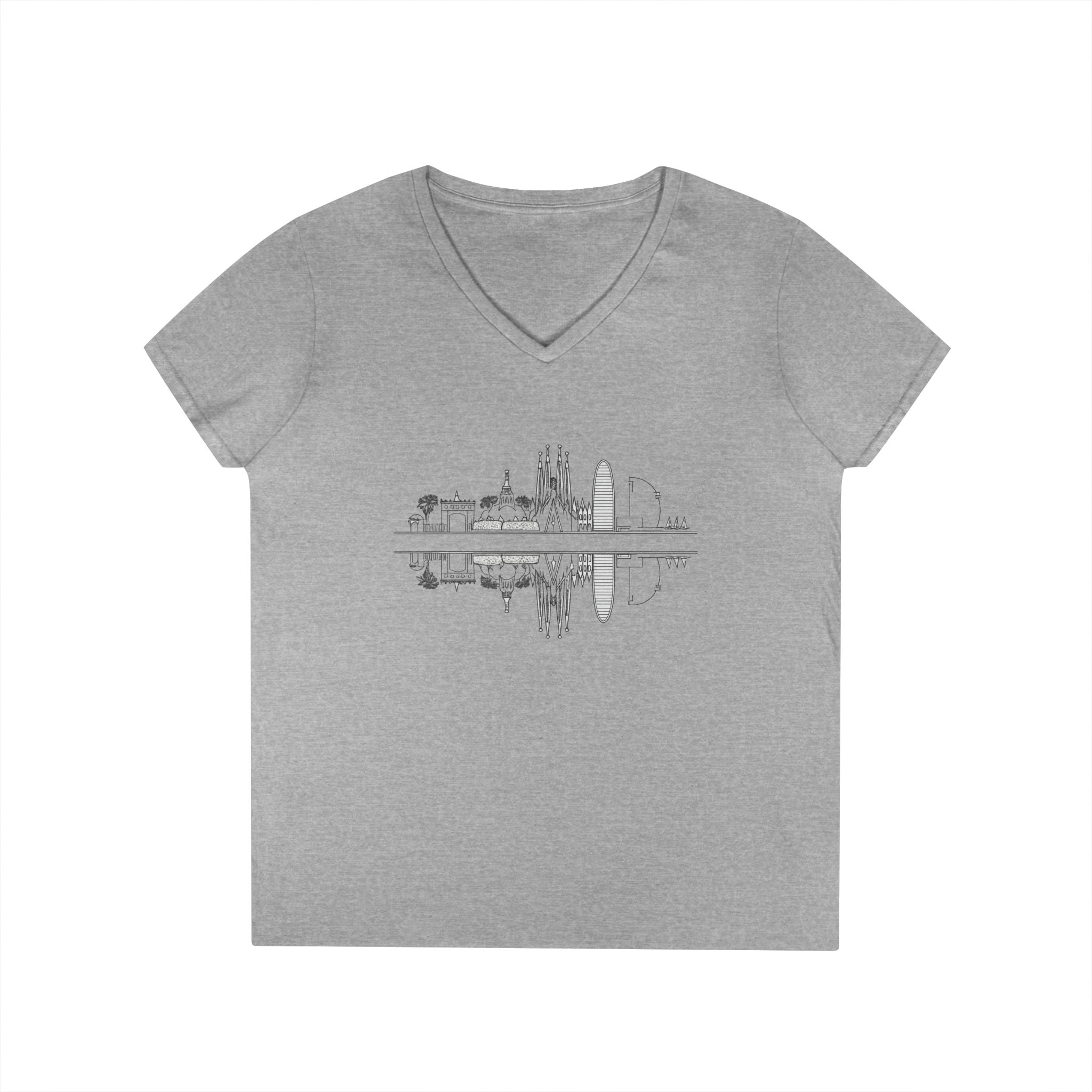 Barcelona Skyline Ladies V-Neck T-Shirt