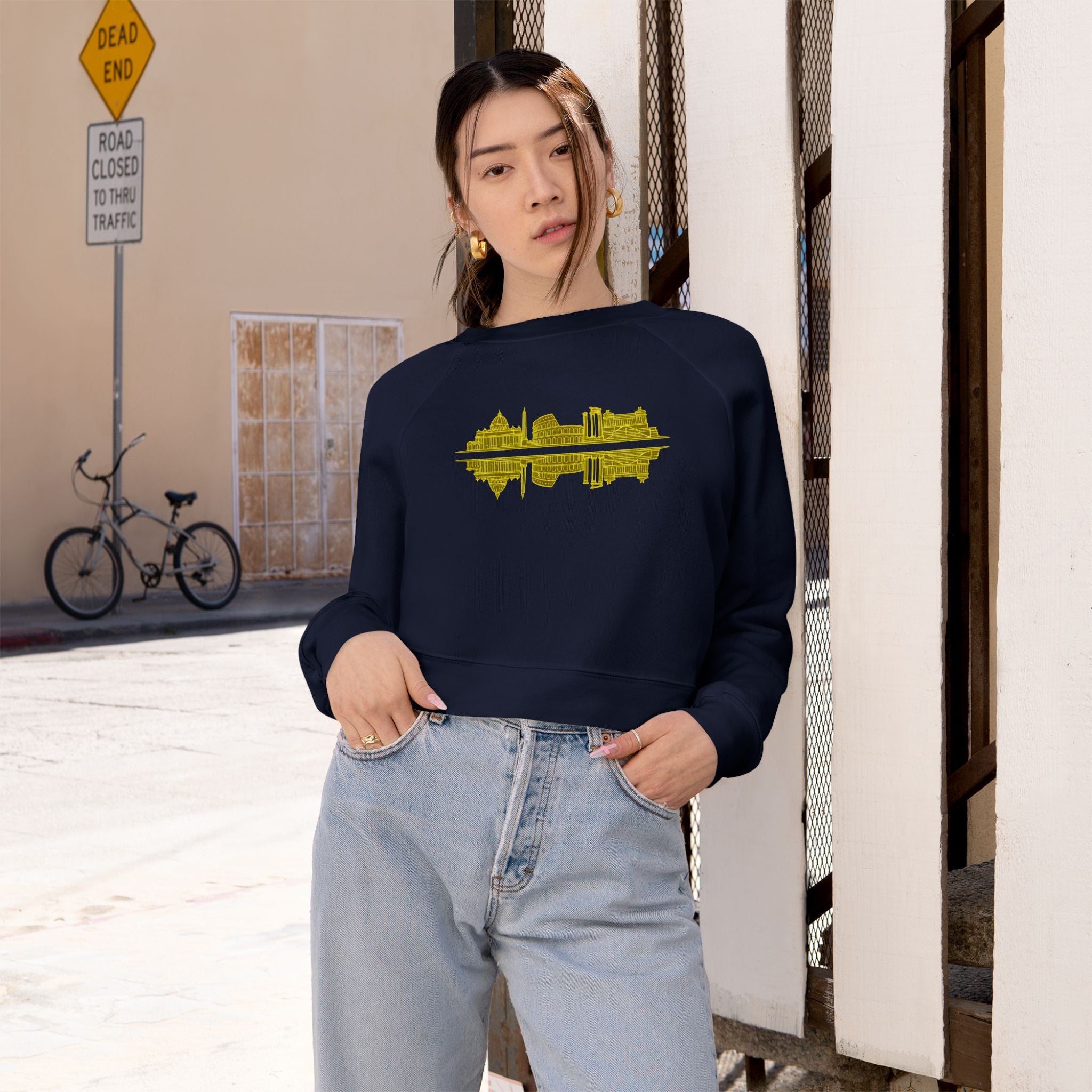 Cropped Pullover — 'ROME' Soundwave Graphic Women's Fleece