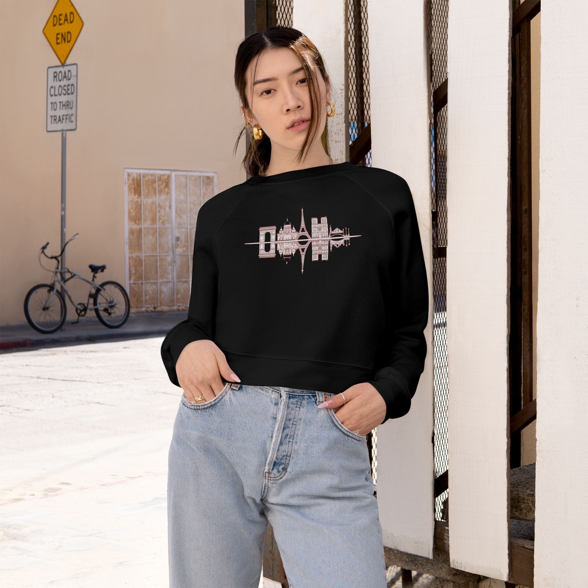 Cropped Pullover — 'PARIS' Soundwave Graphic Women's Fleece