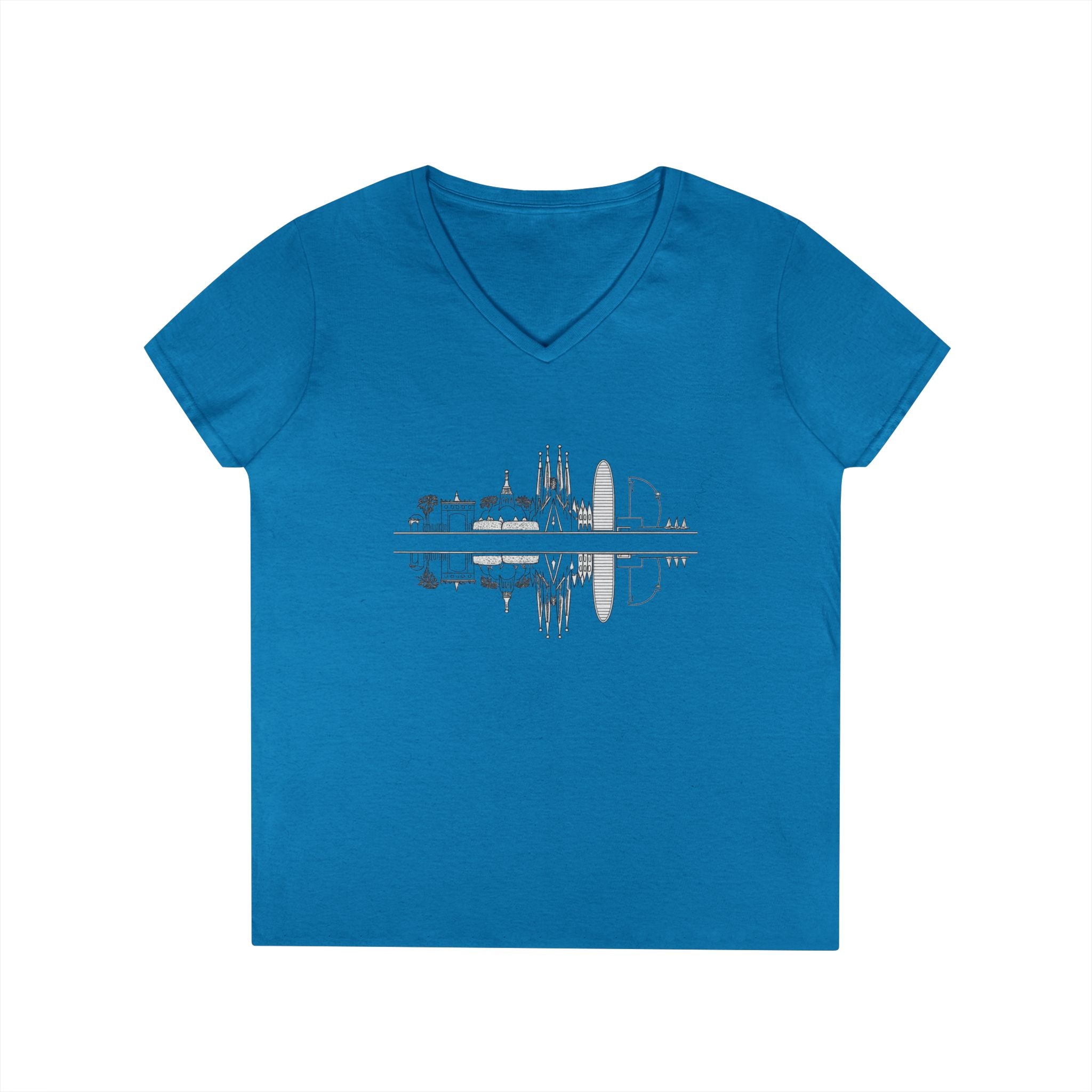 Barcelona Skyline Ladies V-Neck T-Shirt