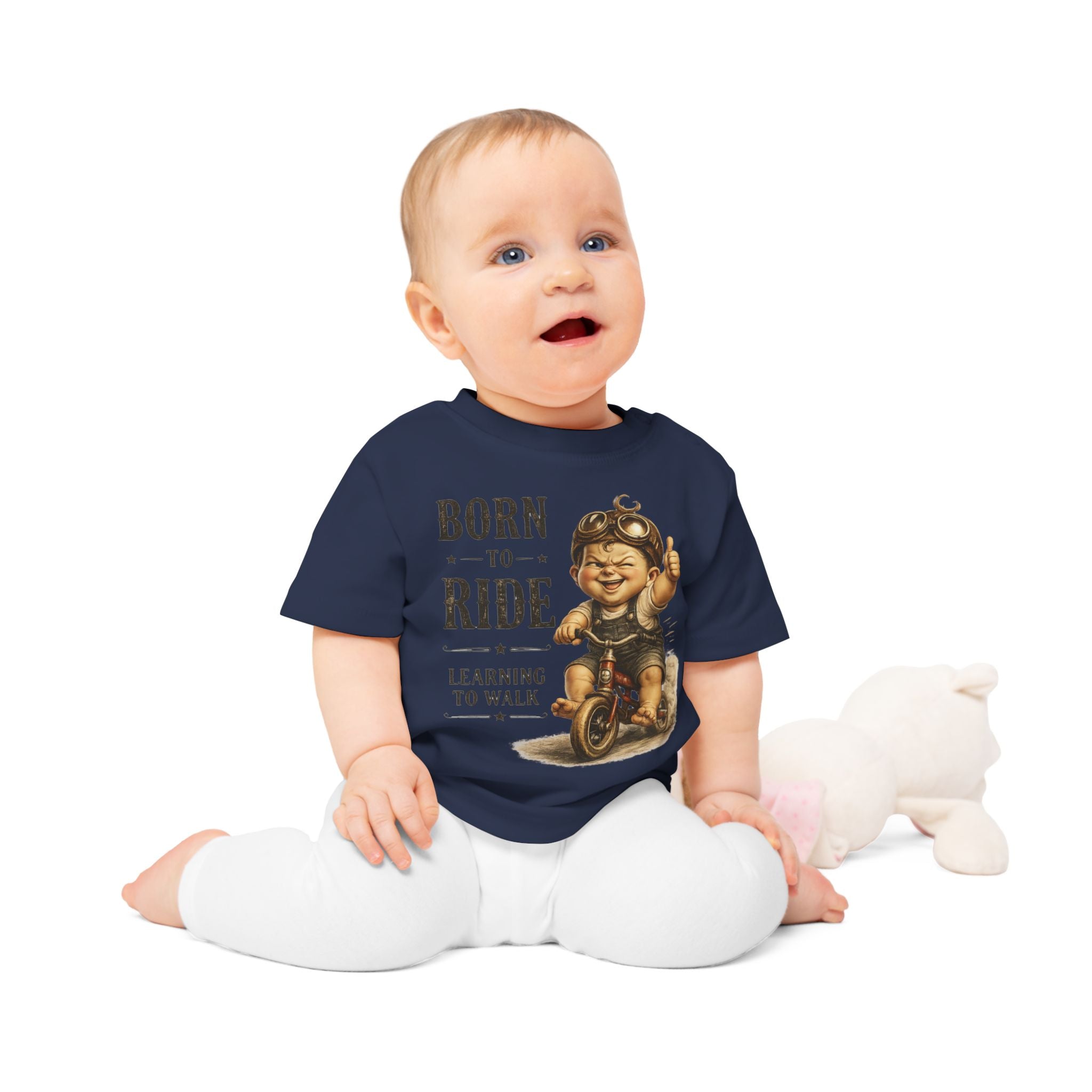 Born to Ride Baby T-Shirt — "Learning to Walk" Vintage Motorcycle Tee