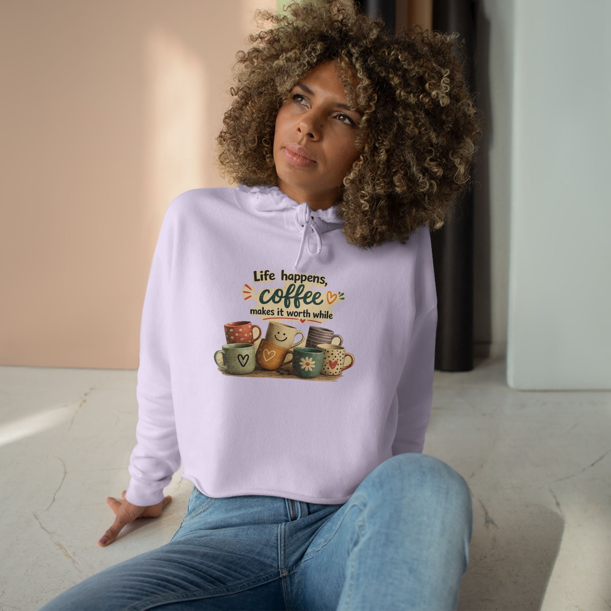 Coffee "Life happens" Cozy Crop Hoodie