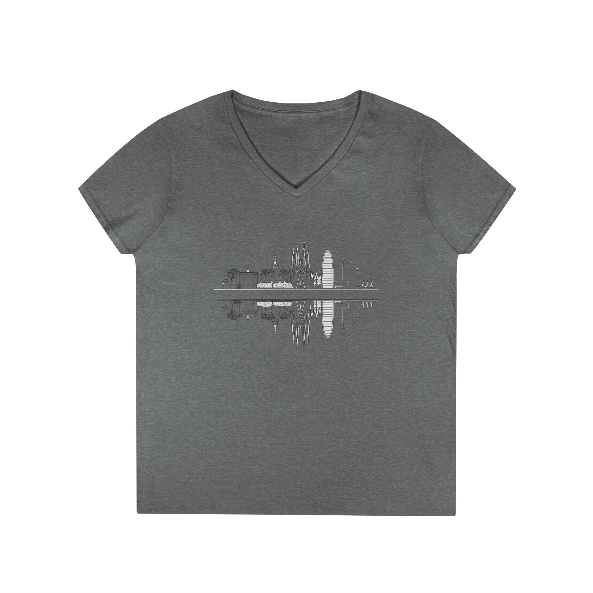 Barcelona Skyline Ladies V-Neck T-Shirt