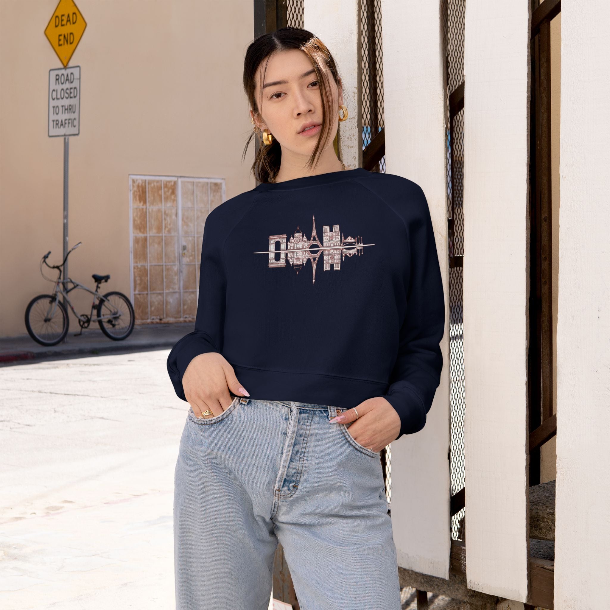 Cropped Pullover — 'PARIS' Soundwave Graphic Women's Fleece