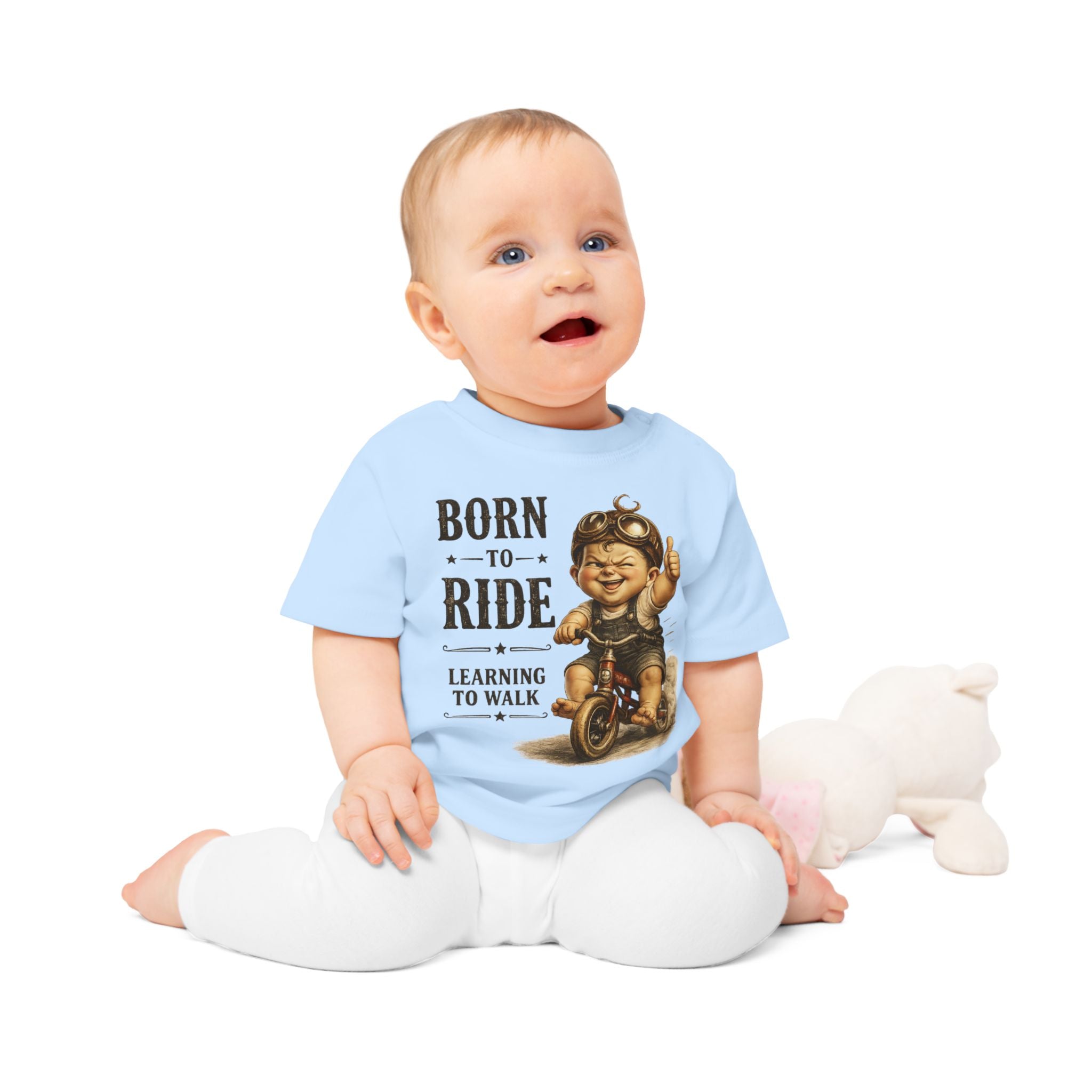 Born to Ride Baby T-Shirt — "Learning to Walk" Vintage Motorcycle Tee