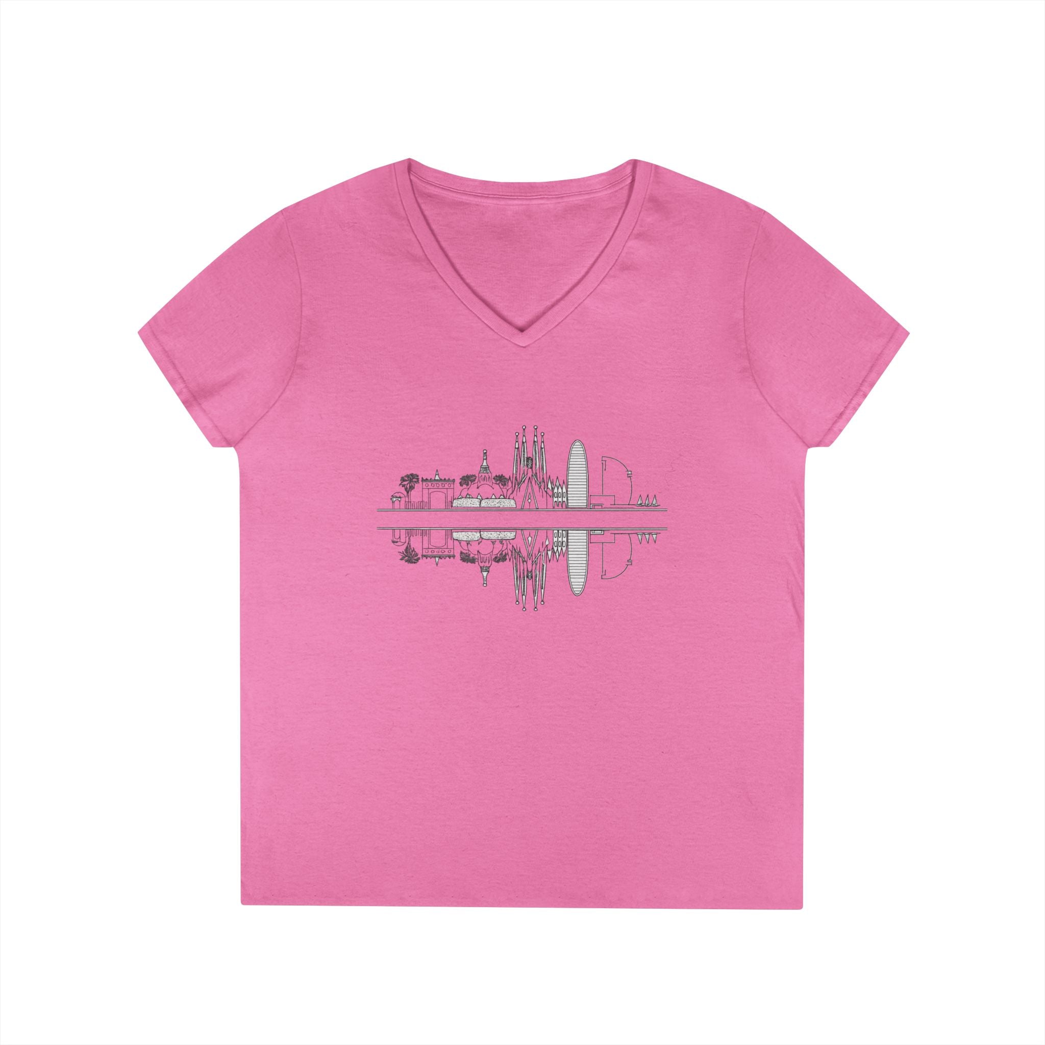 Barcelona Skyline Ladies V-Neck T-Shirt