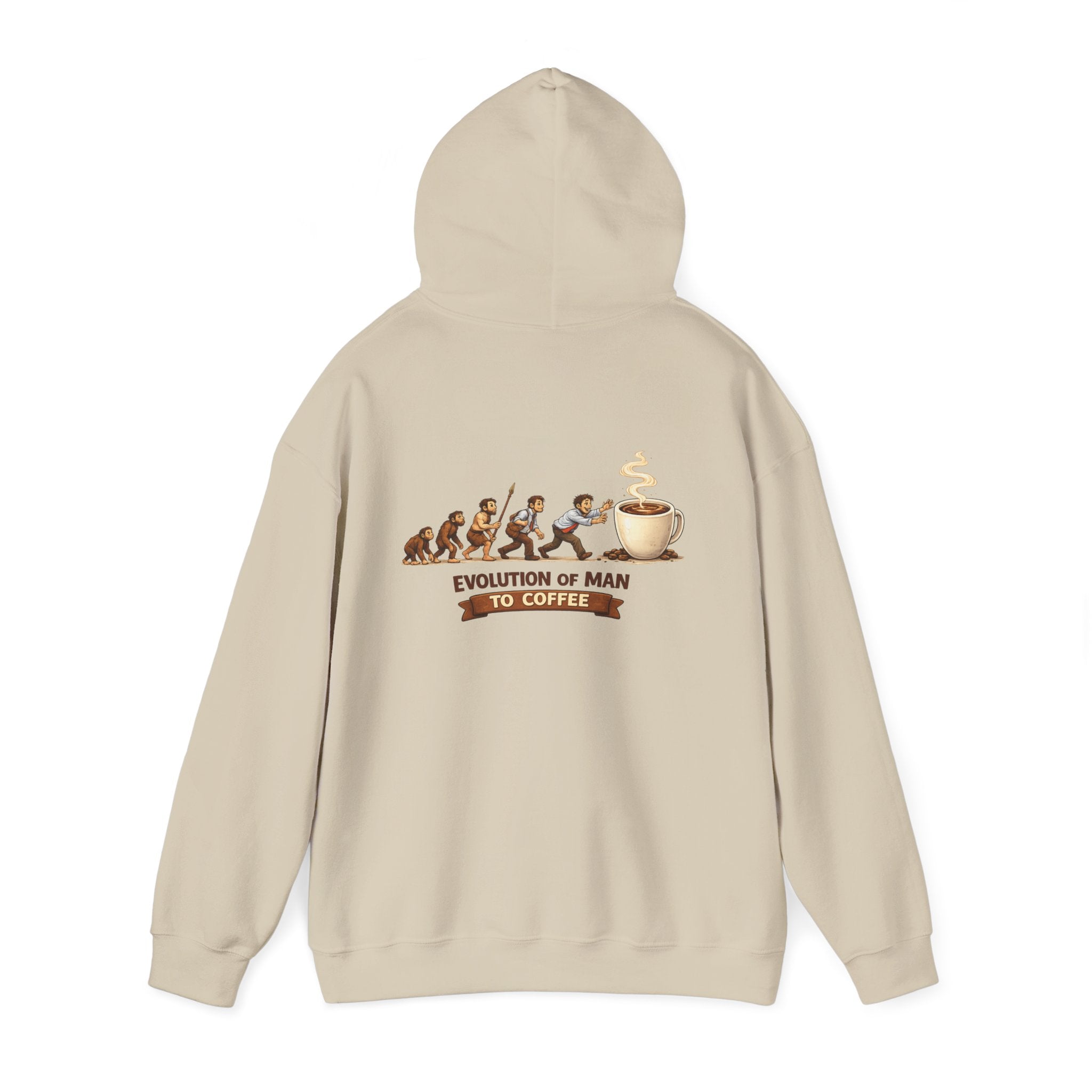Hoodie — "Evolution of Man to Coffee" Graphic Pullover