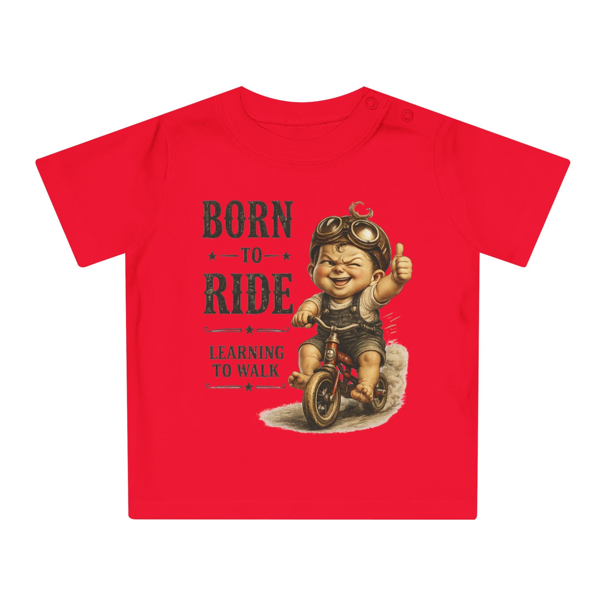 Born to Ride Baby T-Shirt — "Learning to Walk" Vintage Motorcycle Tee