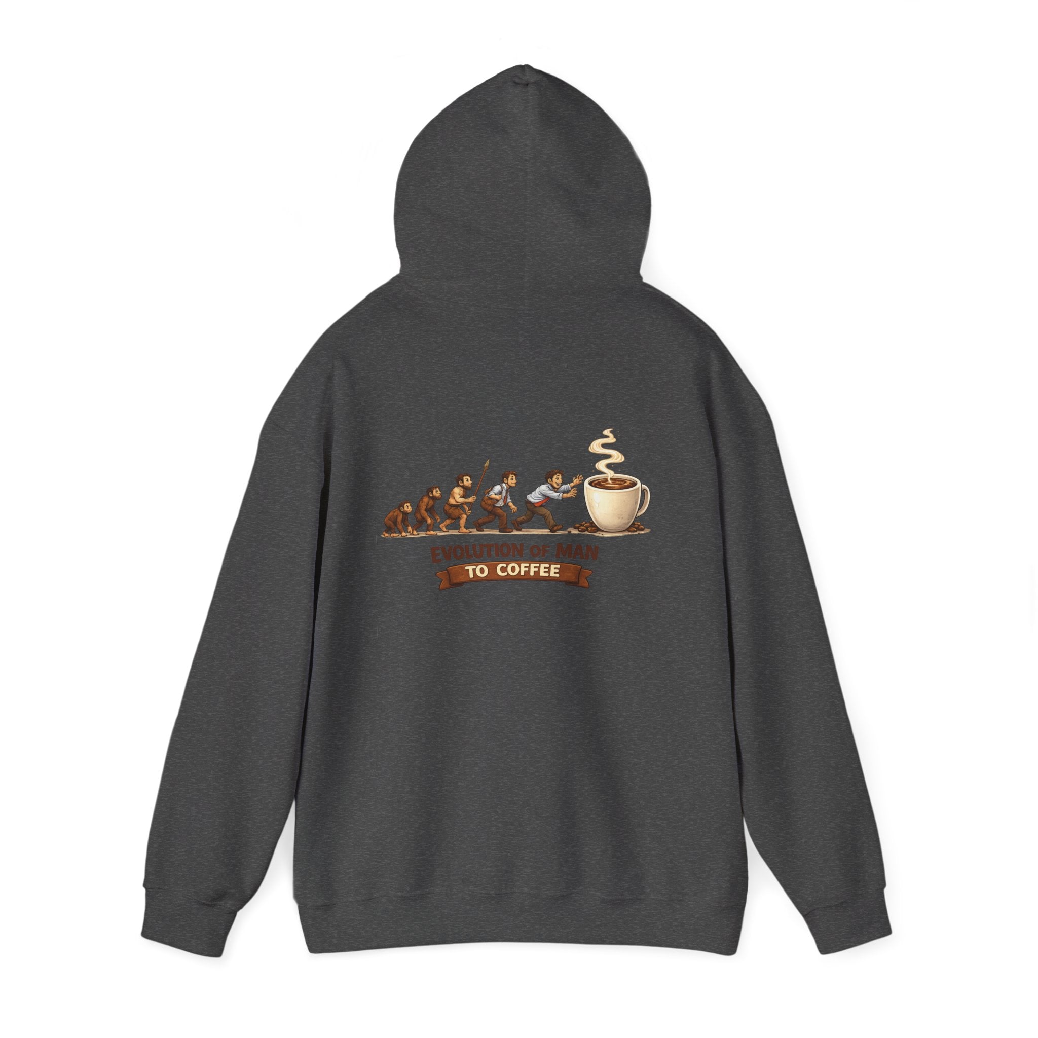 Hoodie — "Evolution of Man to Coffee" Graphic Pullover