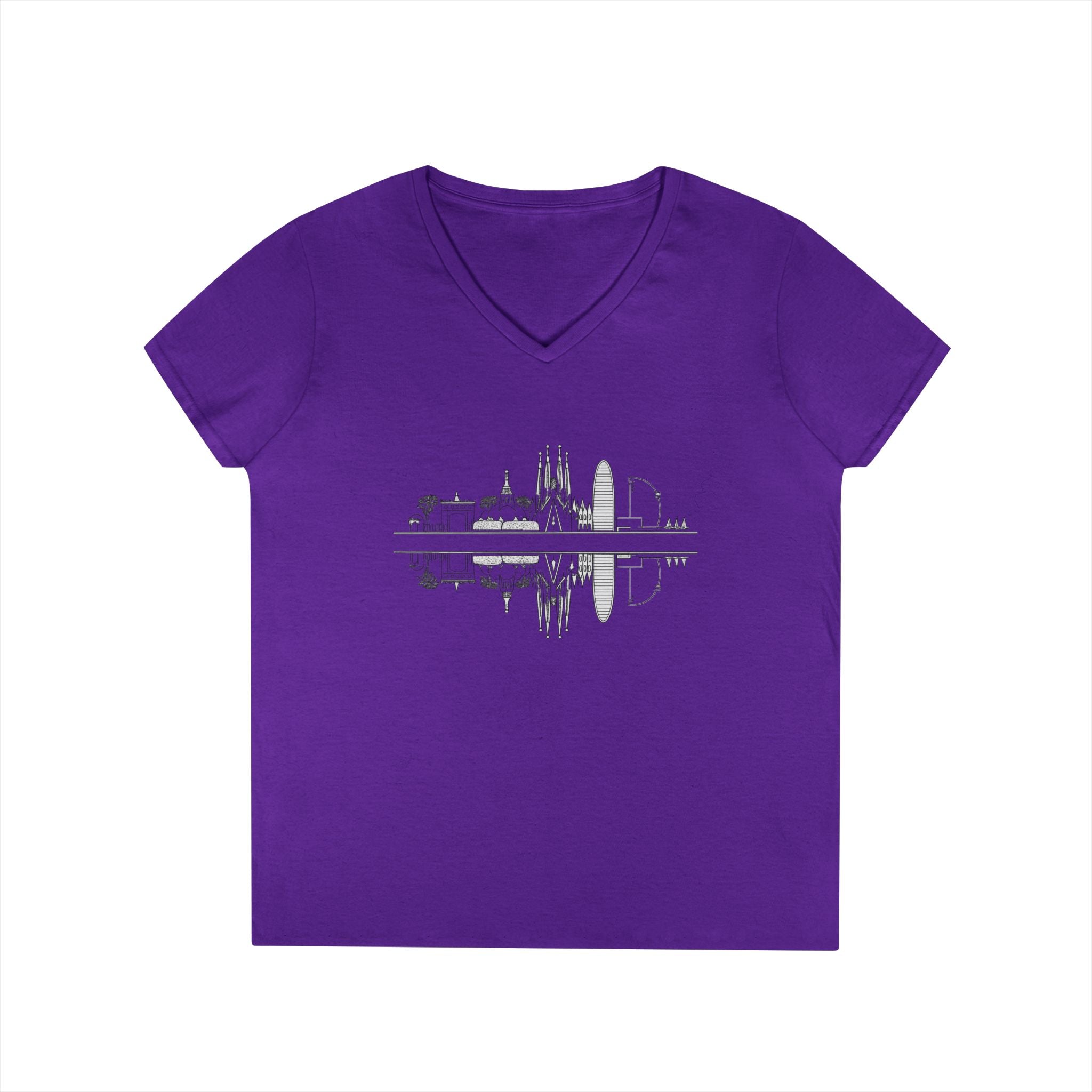Barcelona Skyline Ladies V-Neck T-Shirt