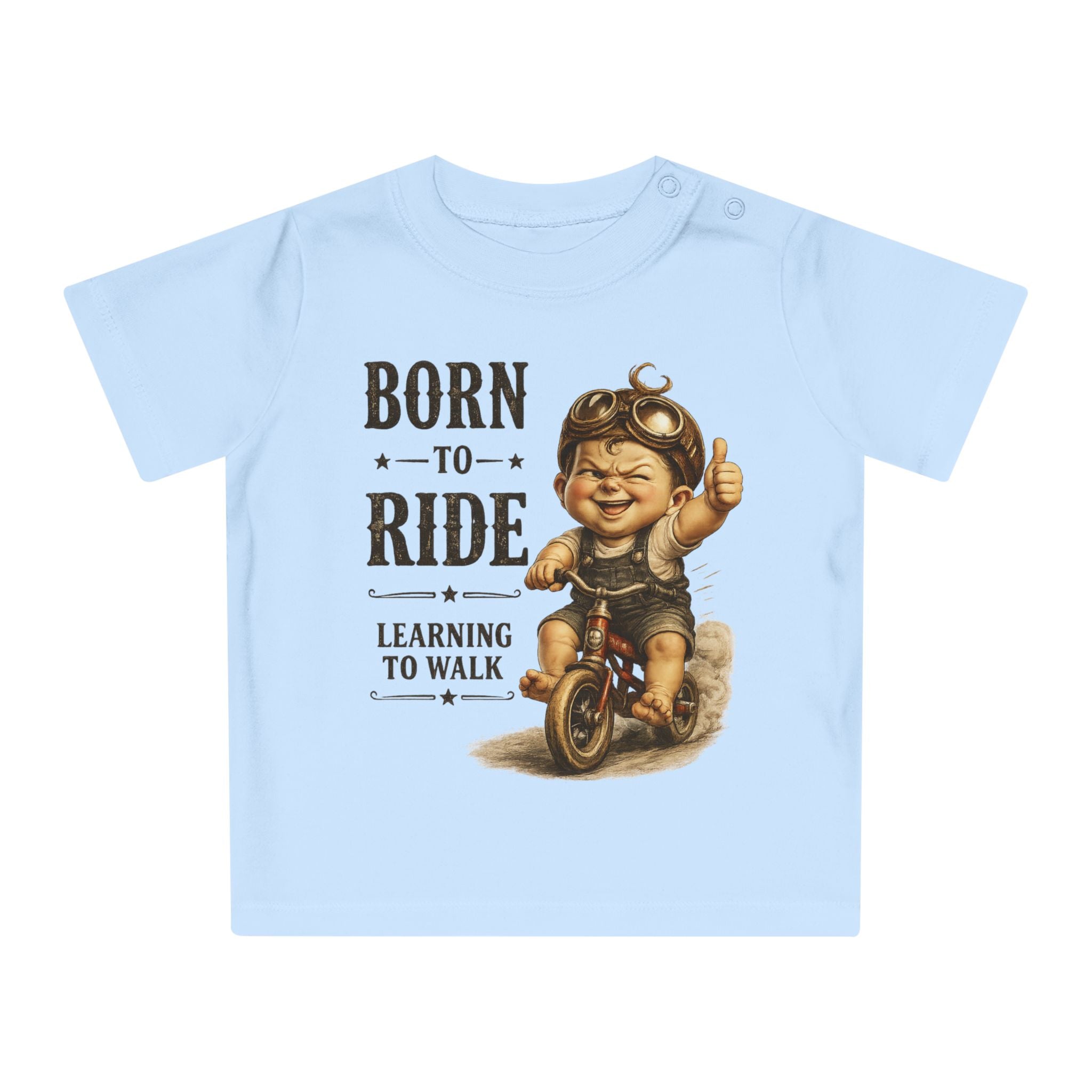 Born to Ride Baby T-Shirt — "Learning to Walk" Vintage Motorcycle Tee