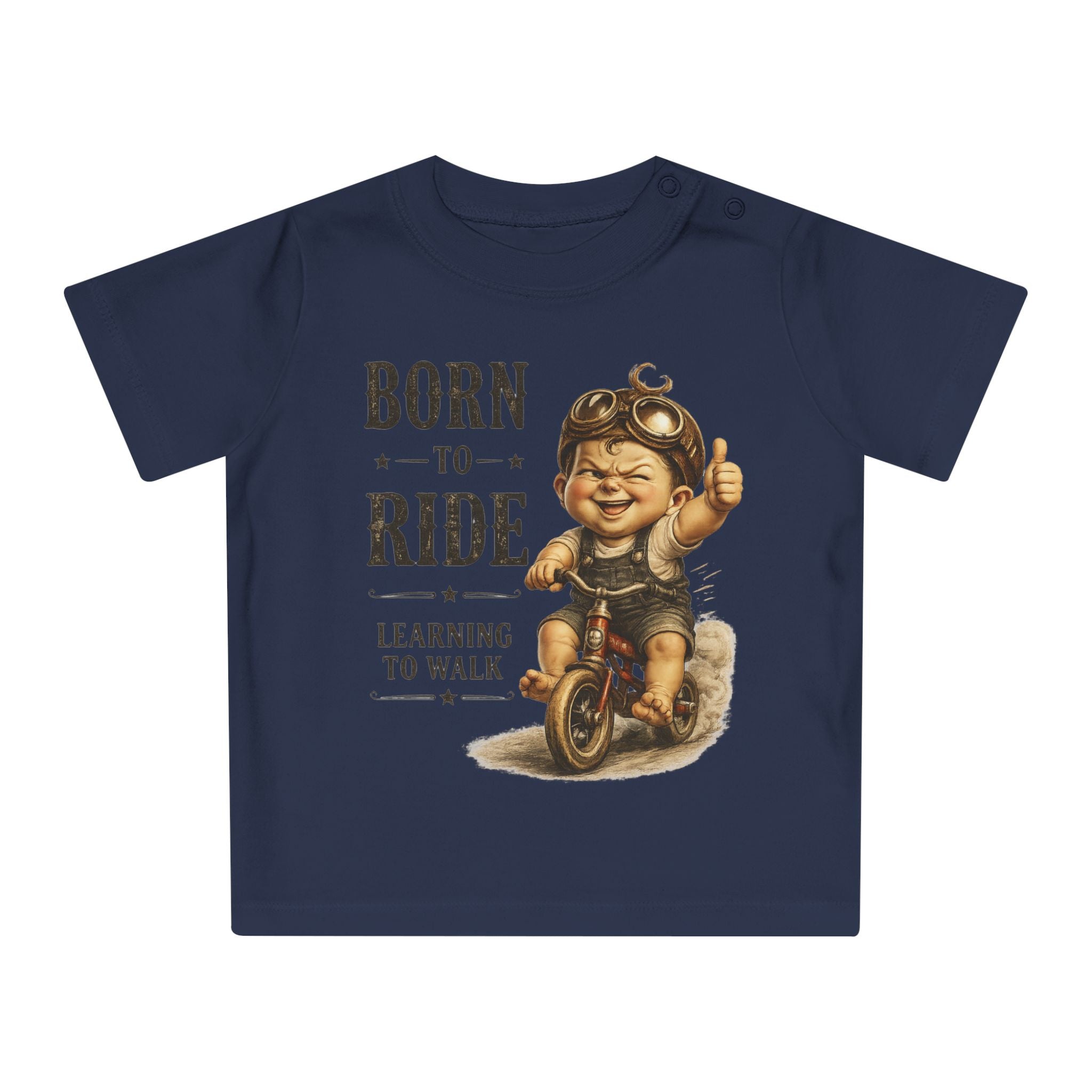 Born to Ride Baby T-Shirt — "Learning to Walk" Vintage Motorcycle Tee