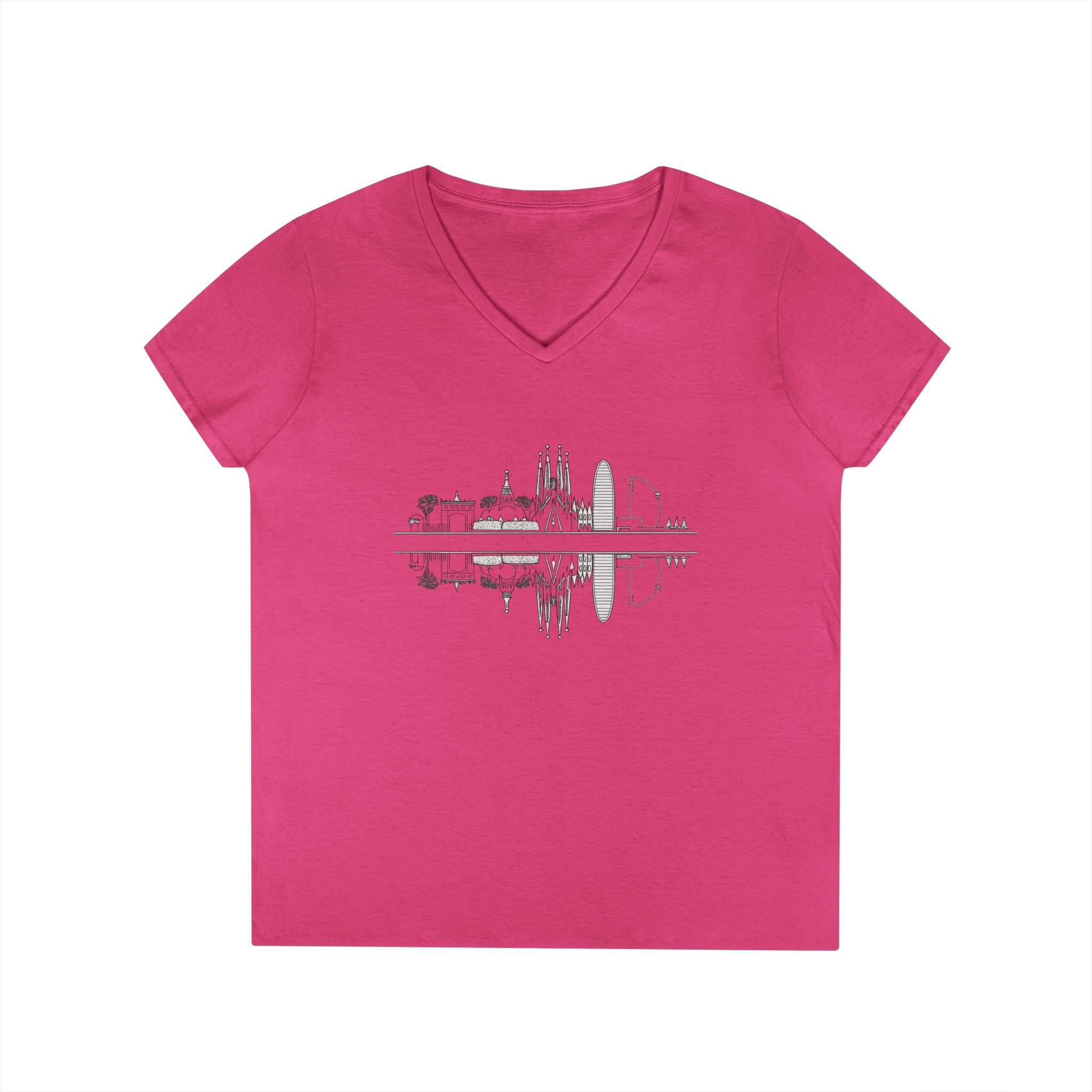 Barcelona Skyline Ladies V-Neck T-Shirt