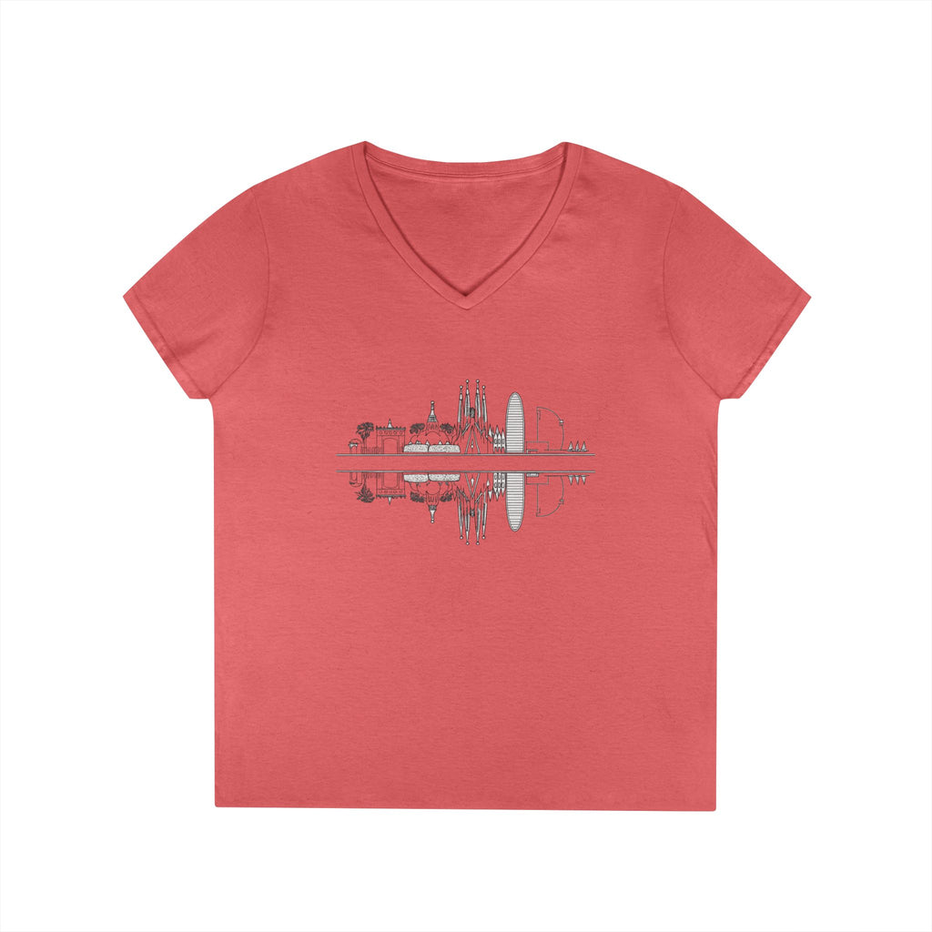 Barcelona Skyline Ladies V-Neck T-Shirt