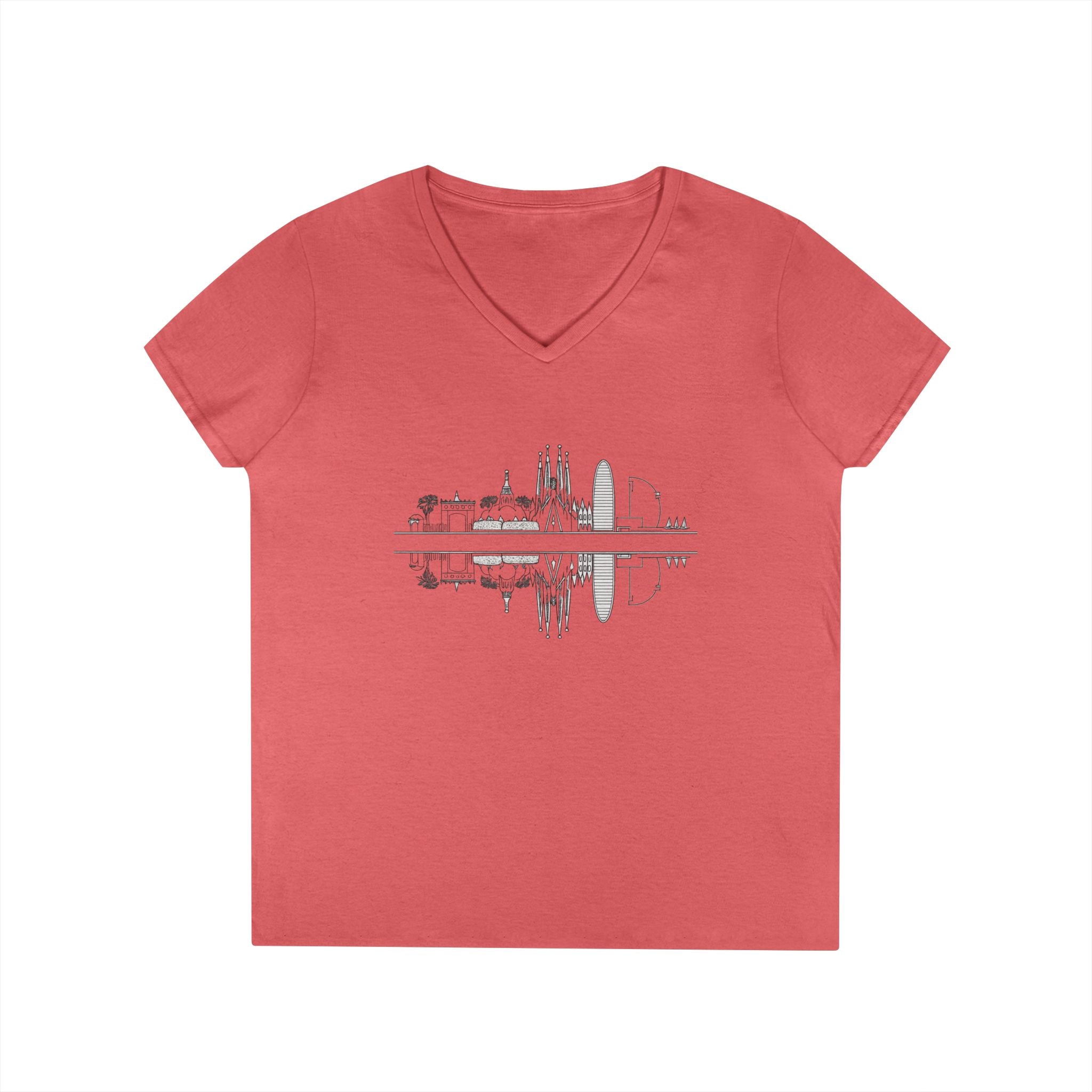 Barcelona Skyline Ladies V-Neck T-Shirt