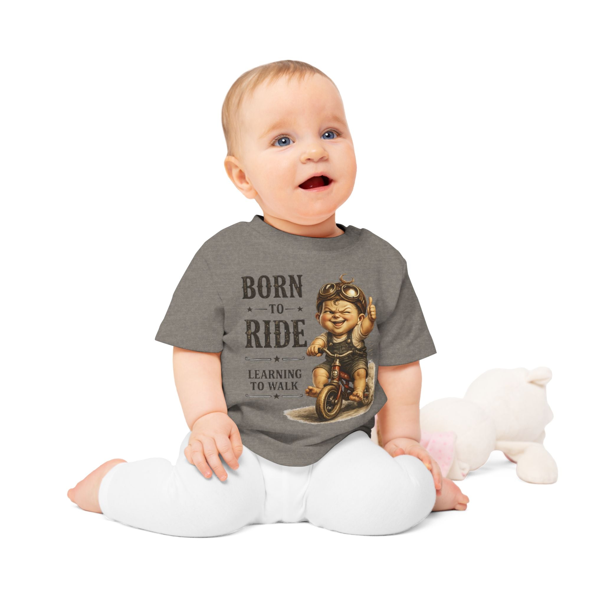 Born to Ride Baby T-Shirt — "Learning to Walk" Vintage Motorcycle Tee