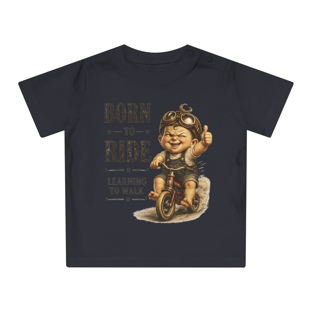 Born to Ride Baby T-Shirt — "Learning to Walk" Vintage Motorcycle Tee