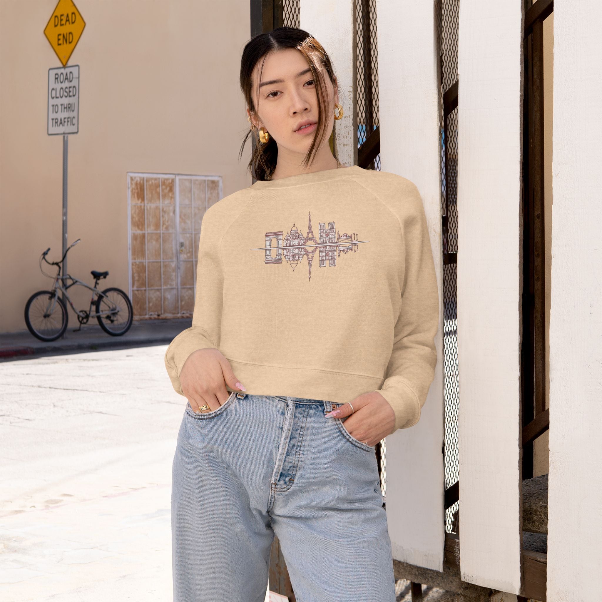 Cropped Pullover — 'PARIS' Soundwave Graphic Women's Fleece