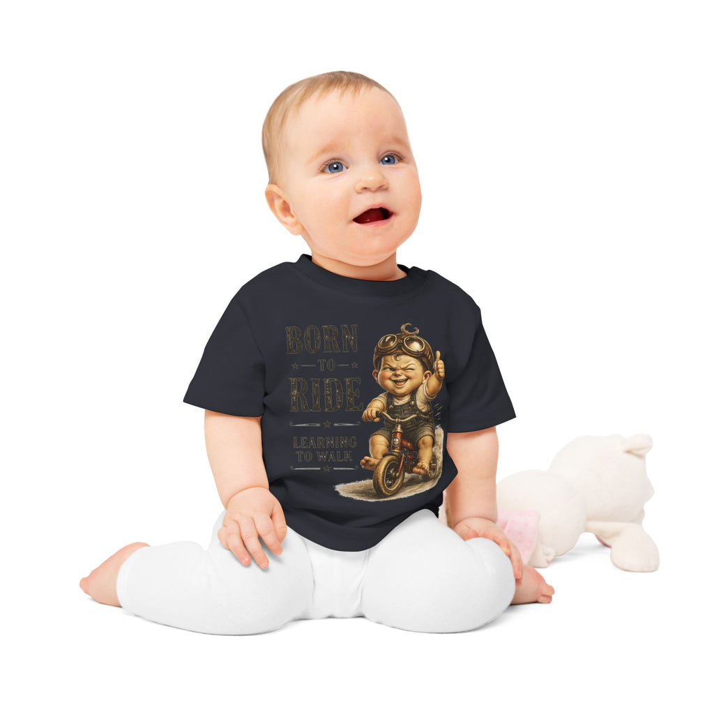 Born to Ride Baby T-Shirt — "Learning to Walk" Vintage Motorcycle Tee