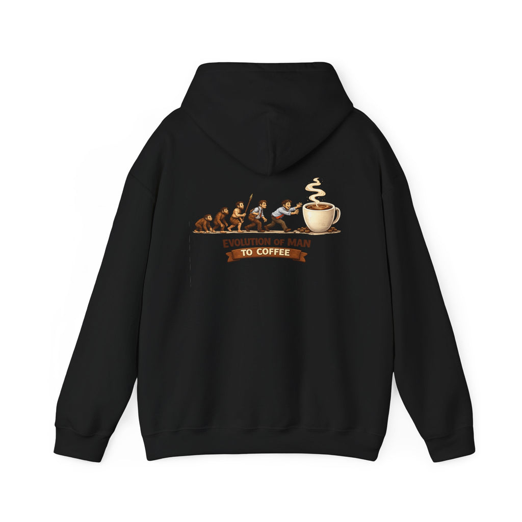 Hoodie — "Evolution of Man to Coffee" Graphic Pullover