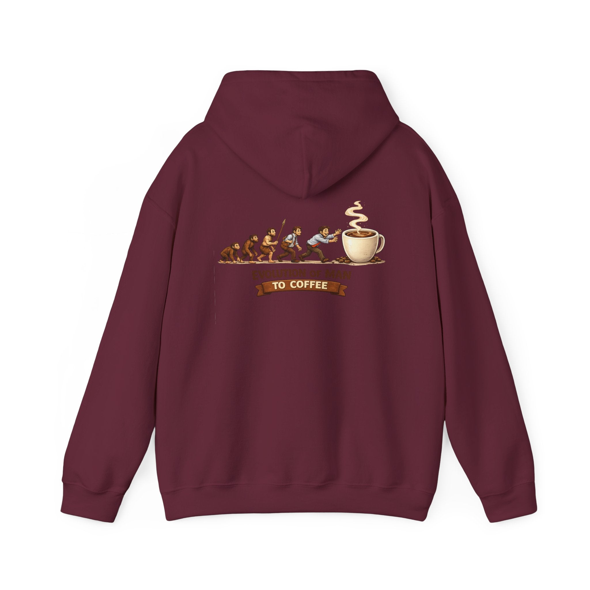 Hoodie — "Evolution of Man to Coffee" Graphic Pullover