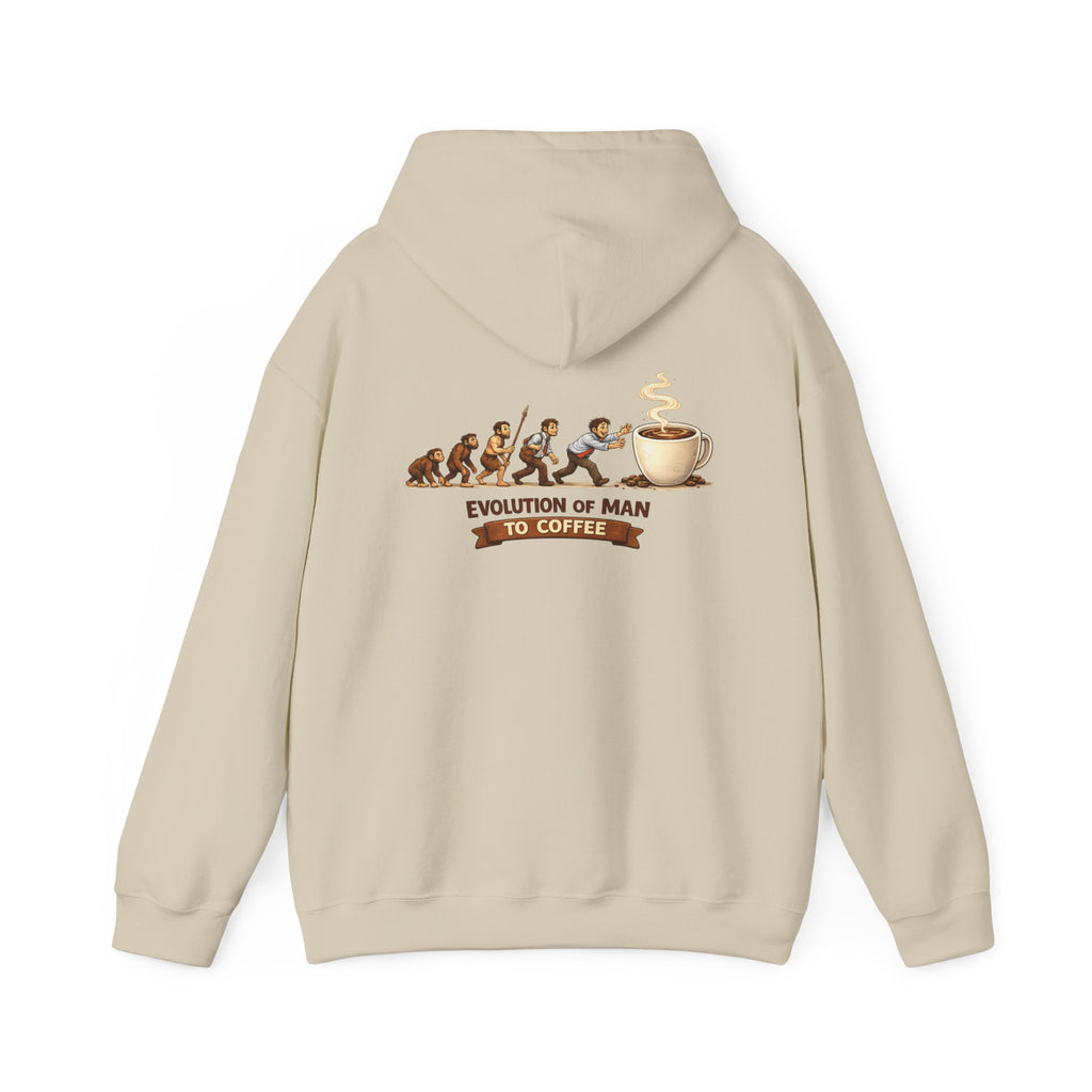 Hoodie — "Evolution of Man to Coffee" Graphic Pullover
