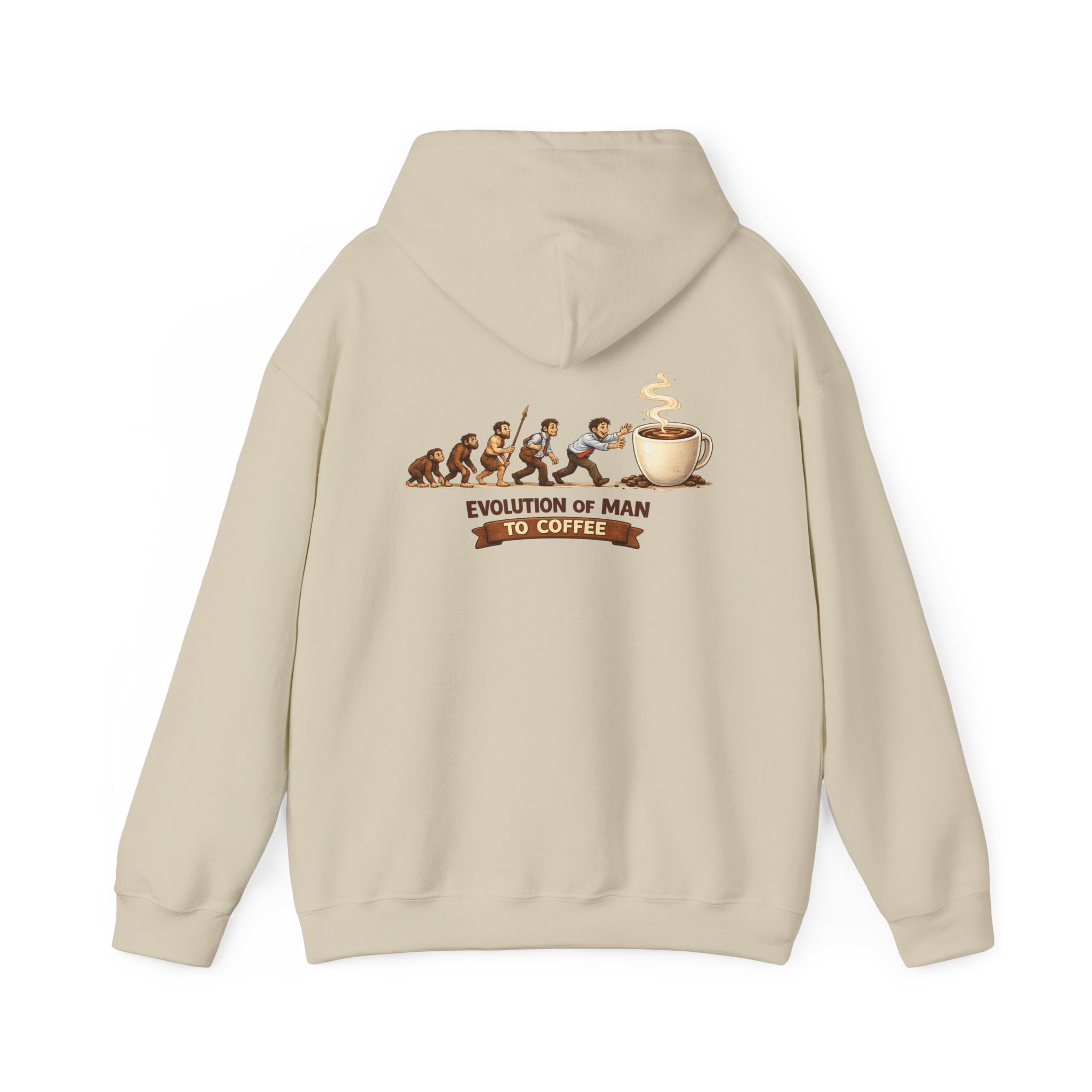 Hoodie — "Evolution of Man to Coffee" Graphic Pullover