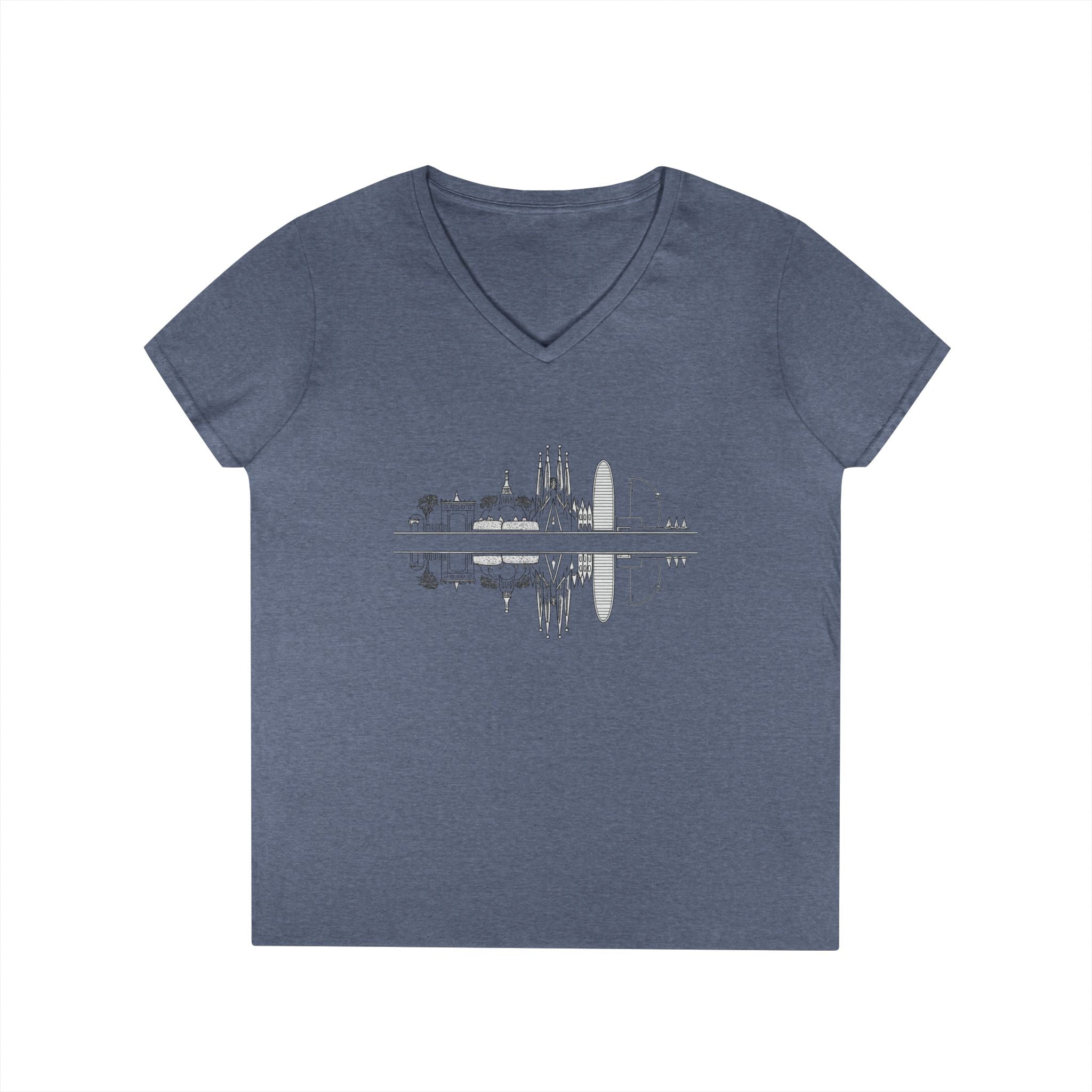 Barcelona Skyline Ladies V-Neck T-Shirt