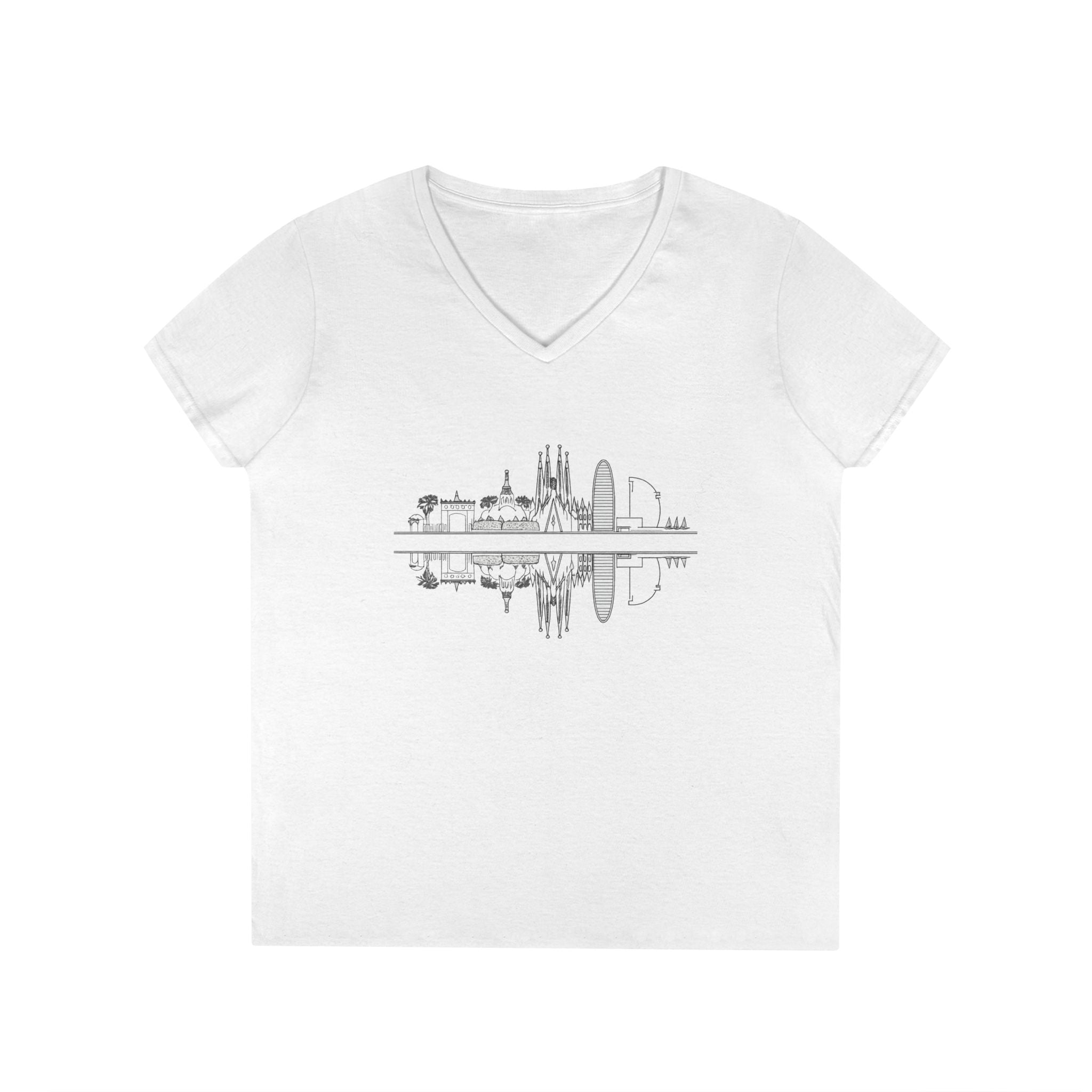 Barcelona Skyline Ladies V-Neck T-Shirt