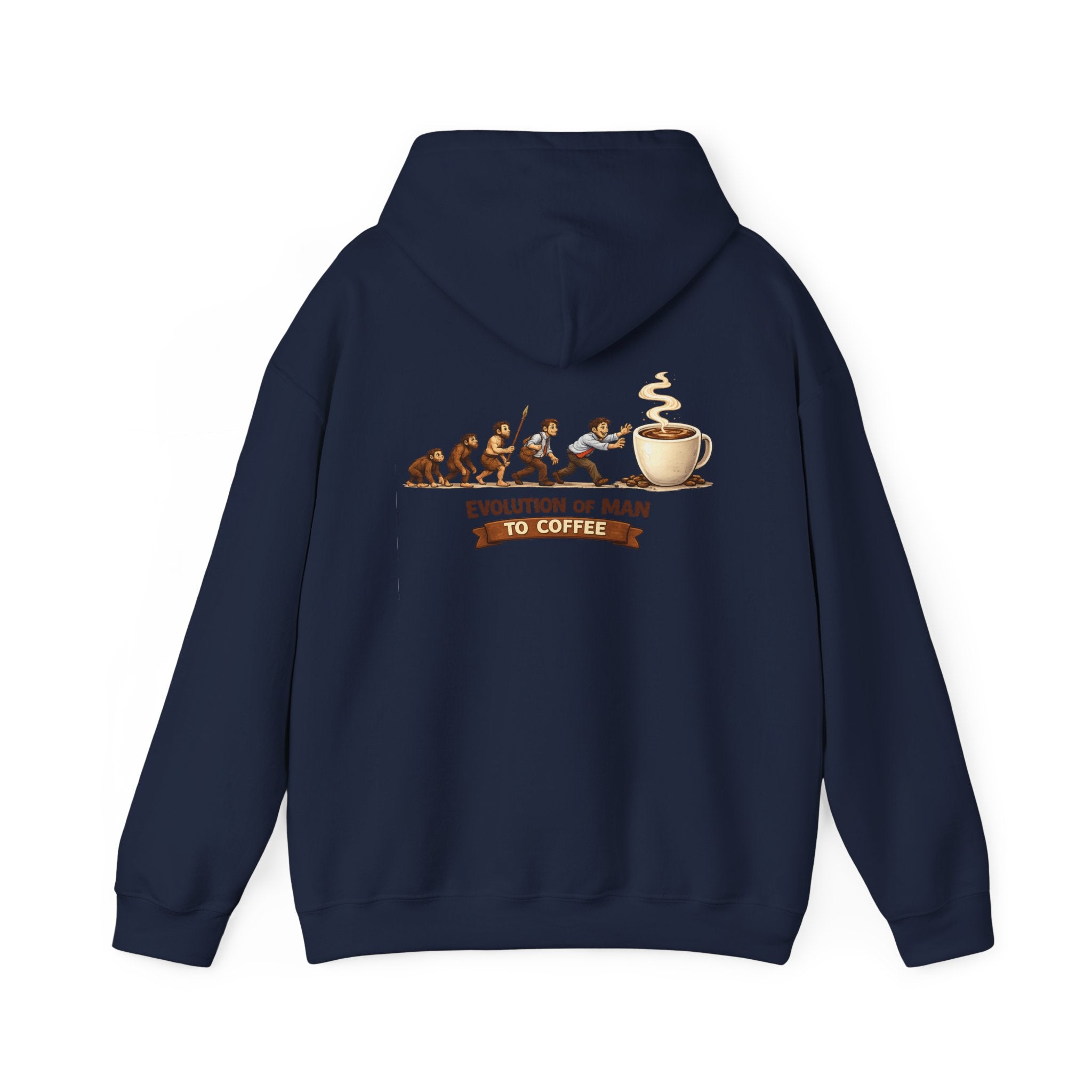 Hoodie — "Evolution of Man to Coffee" Graphic Pullover