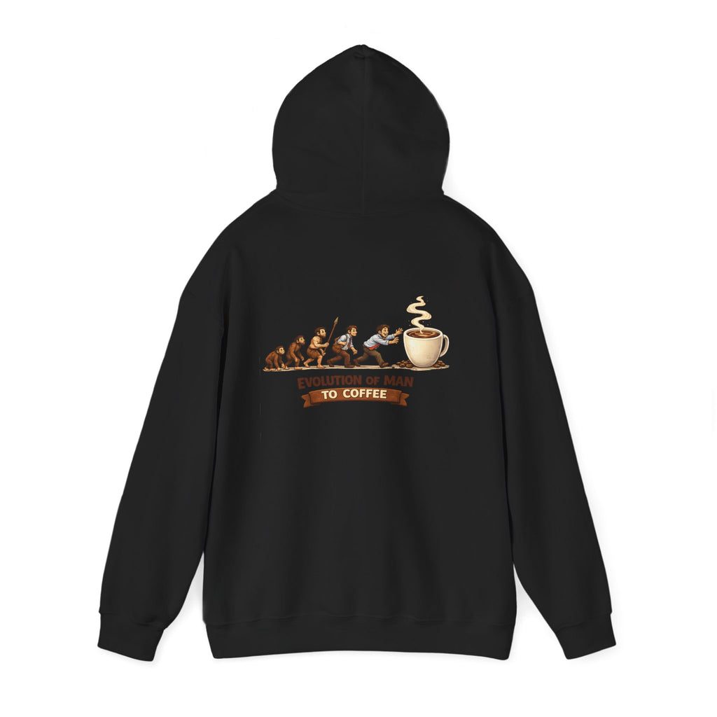 Hoodie — "Evolution of Man to Coffee" Graphic Pullover