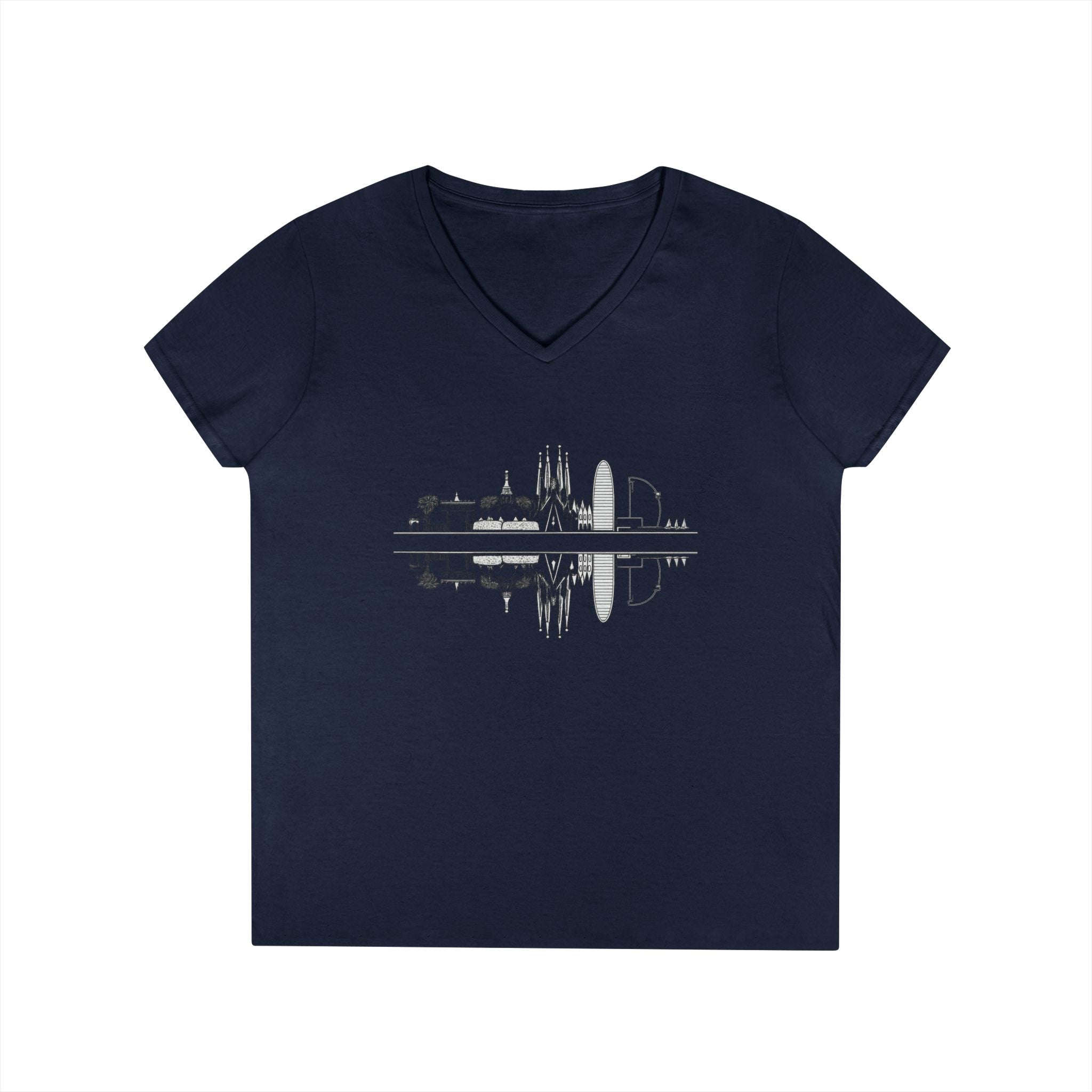 Barcelona Skyline Ladies V-Neck T-Shirt