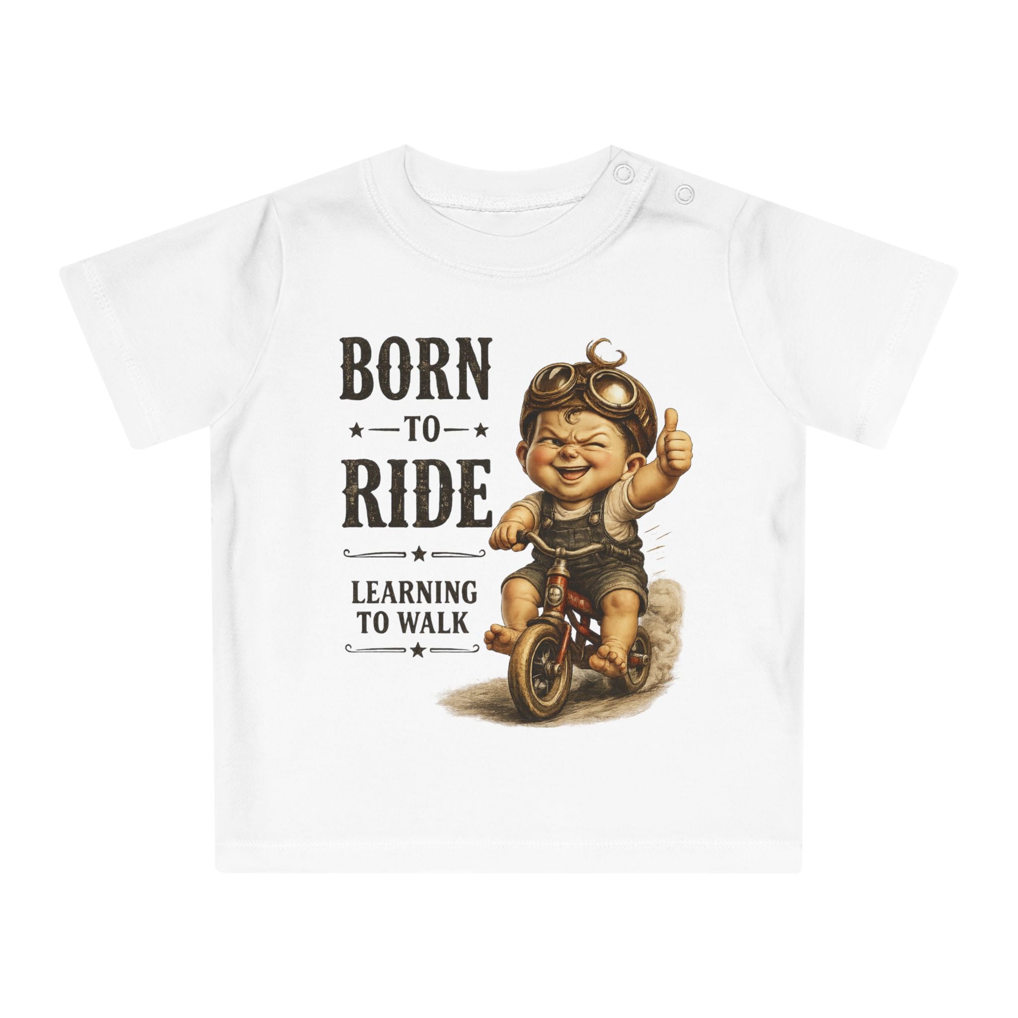 Born to Ride Baby T-Shirt — "Learning to Walk" Vintage Motorcycle Tee