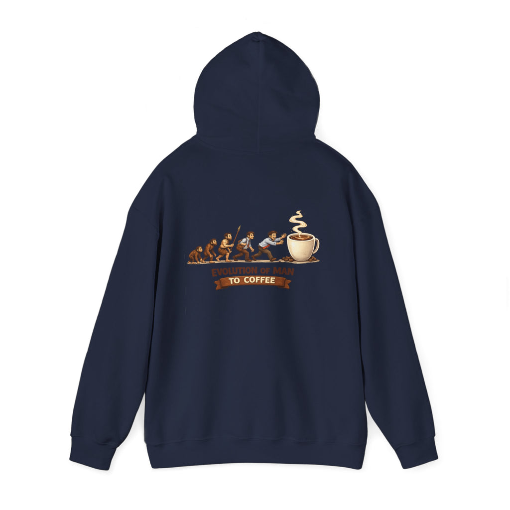 Hoodie — "Evolution of Man to Coffee" Graphic Pullover