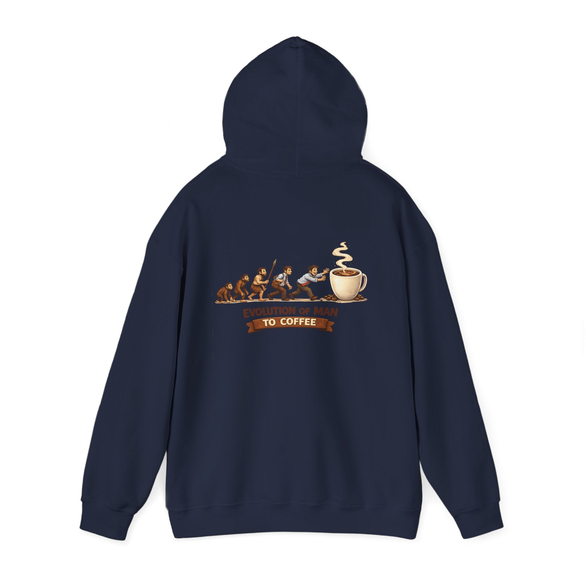 Hoodie — "Evolution of Man to Coffee" Graphic Pullover