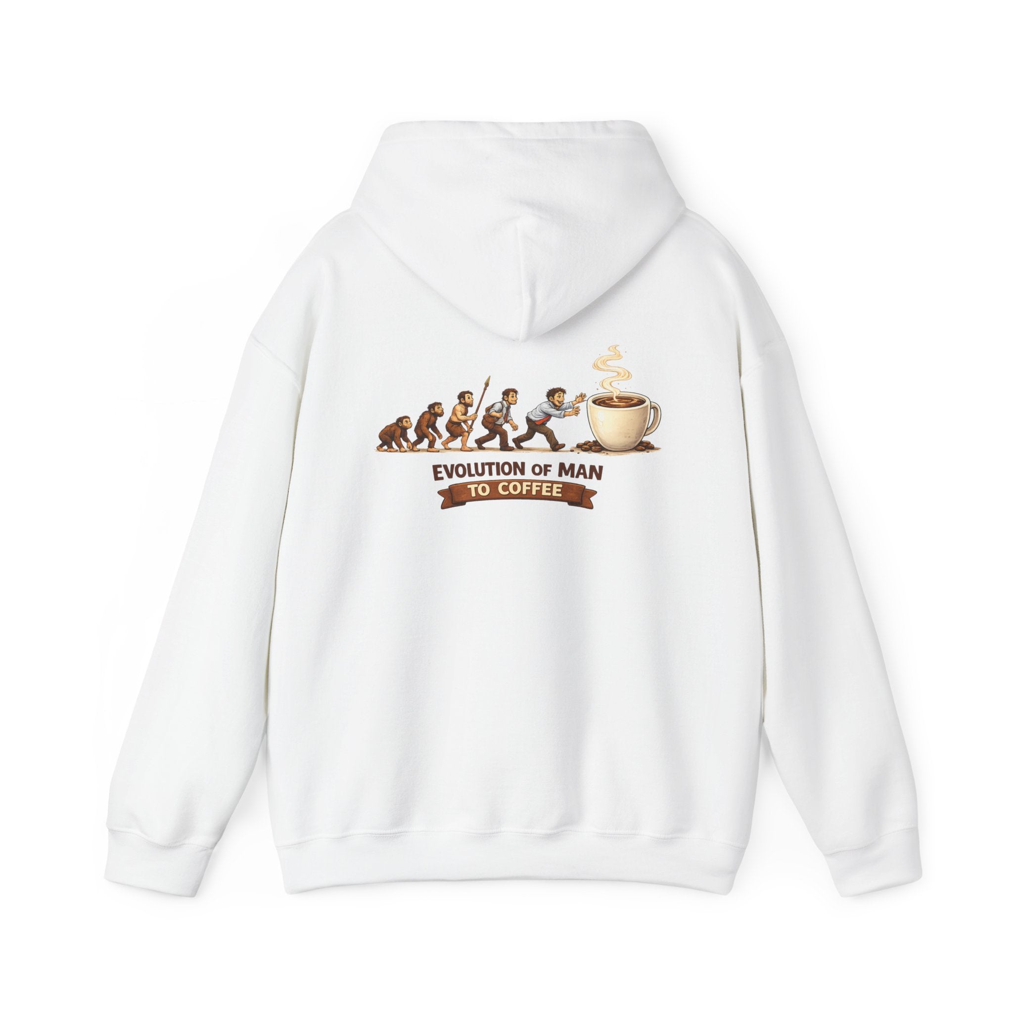 Hoodie — "Evolution of Man to Coffee" Graphic Pullover