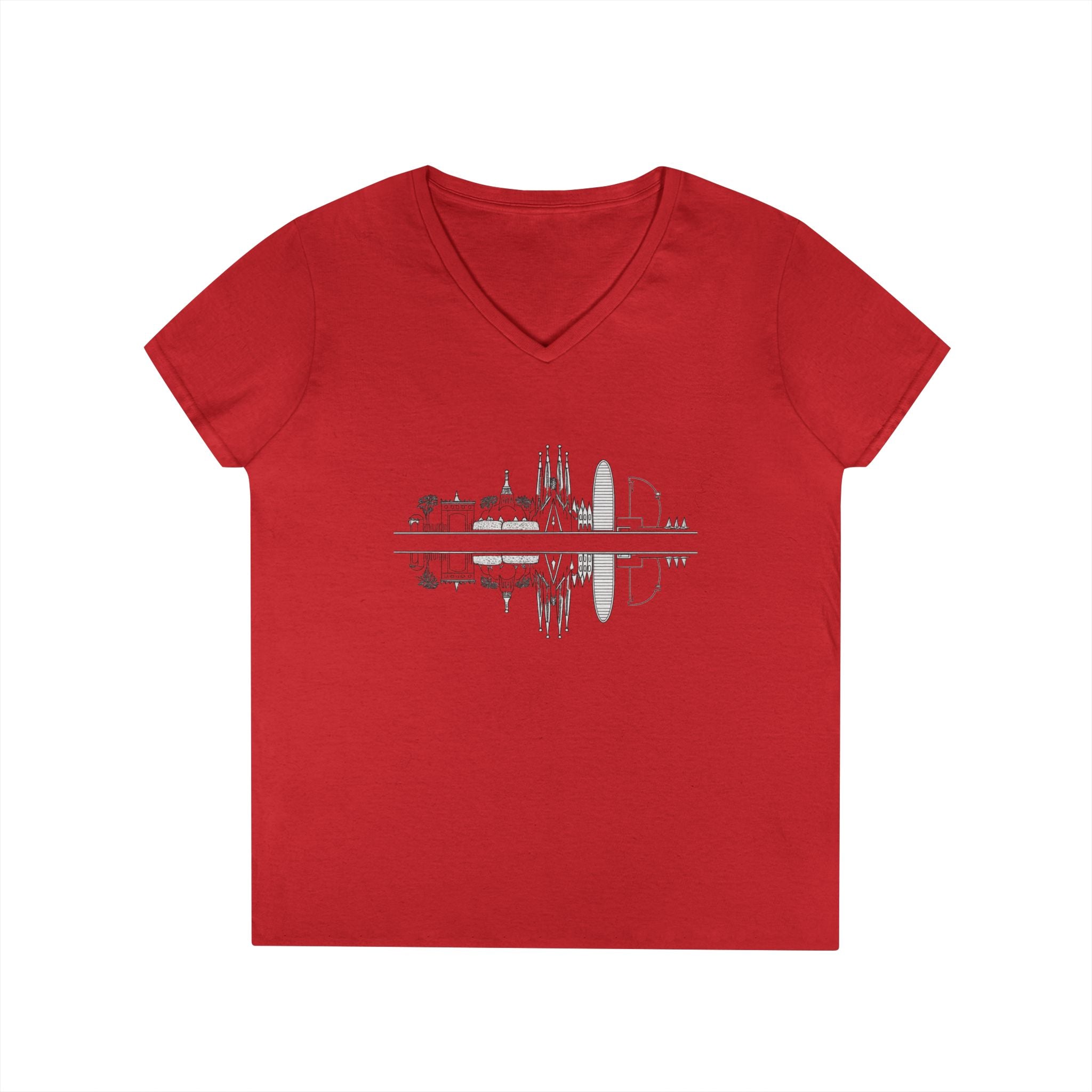Barcelona Skyline Ladies V-Neck T-Shirt